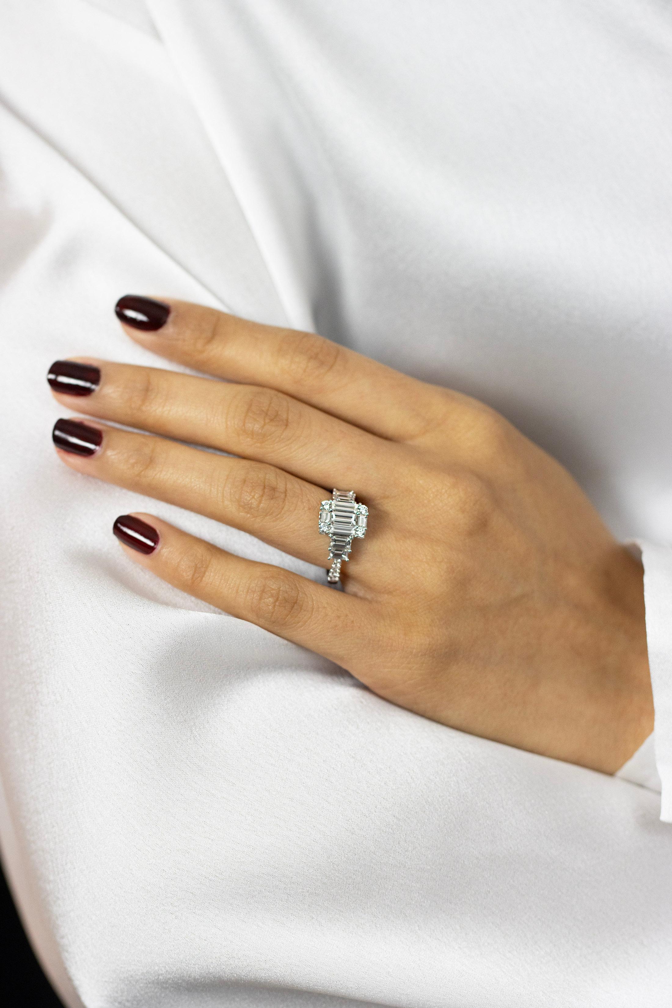 Roman Malakov 1,83 Karat Baguette & Rundschliff Diamant-Verlobungsring mit Illusion (Baguetteschliff)