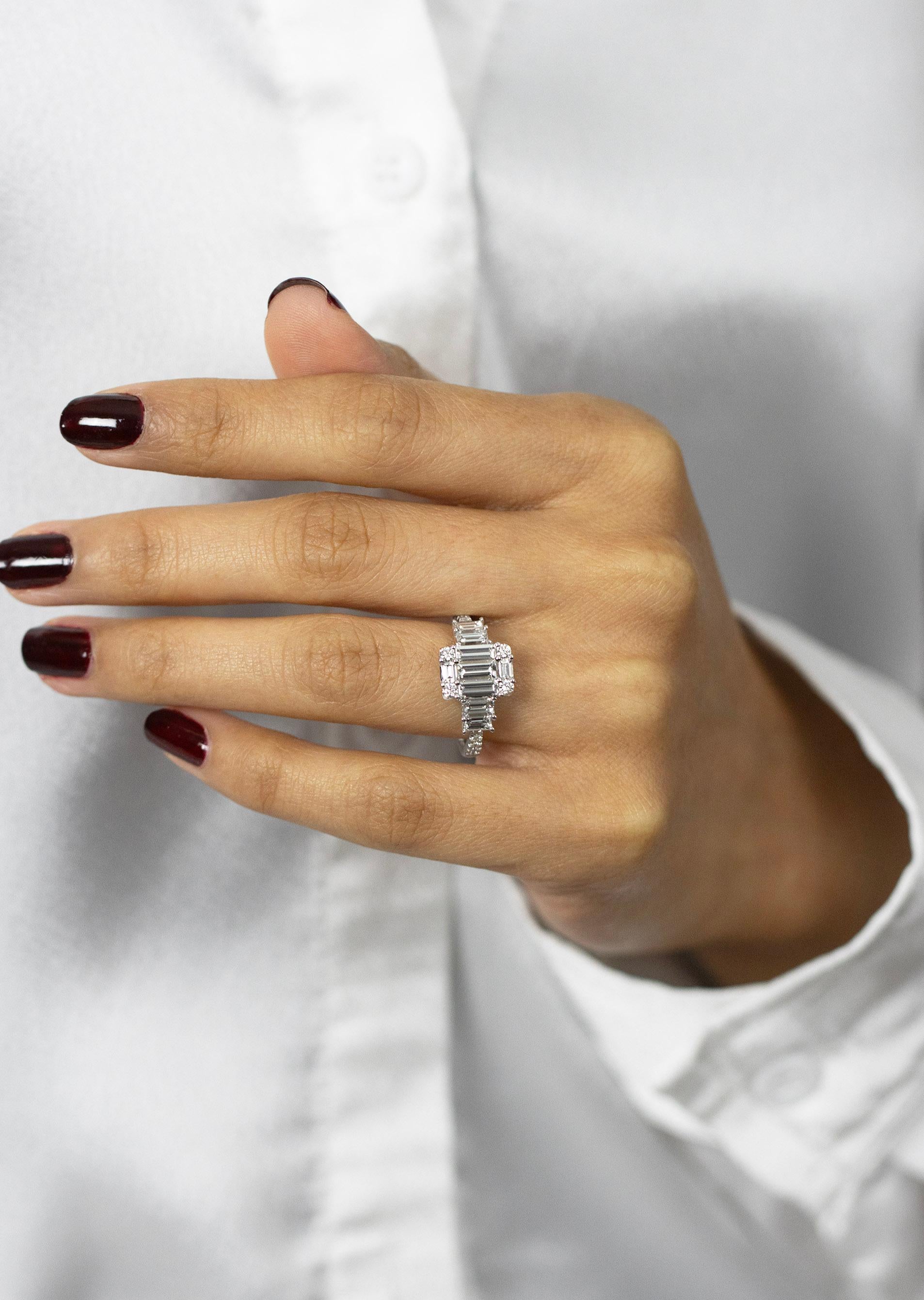 emerald cut cluster engagement rings
