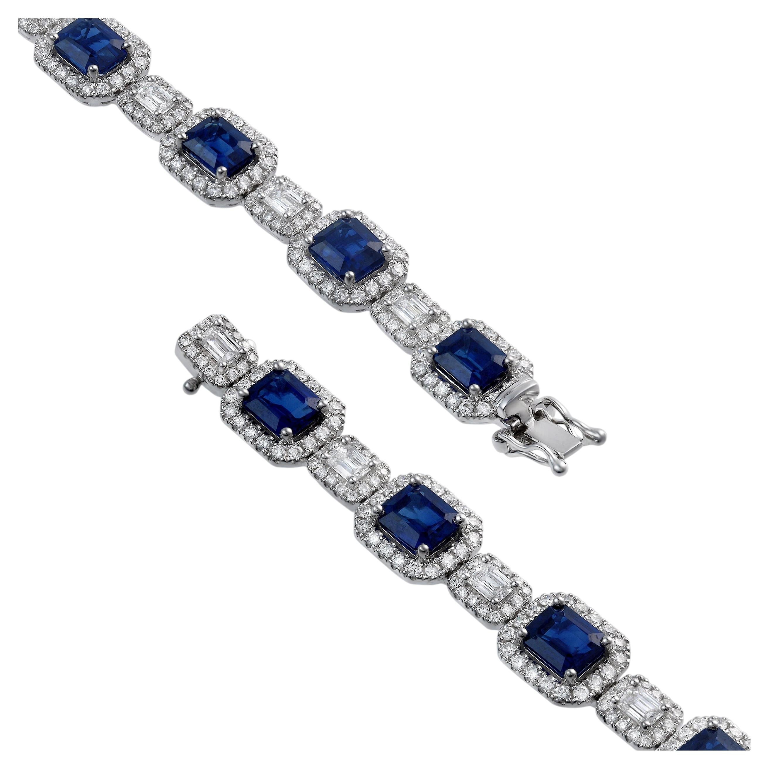 Roman Malakov Diamonds 15.35 Carats Total Saphir & Diamond Halo Alternating Bracelet