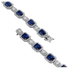 Roman Malakov Diamonds 15.35 Carats Total Saphir & Diamond Halo Alternating Bracelet