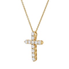Roman Malakov 1.56 Carat Round Brilliant Cut Diamond Cross Pendant Necklace