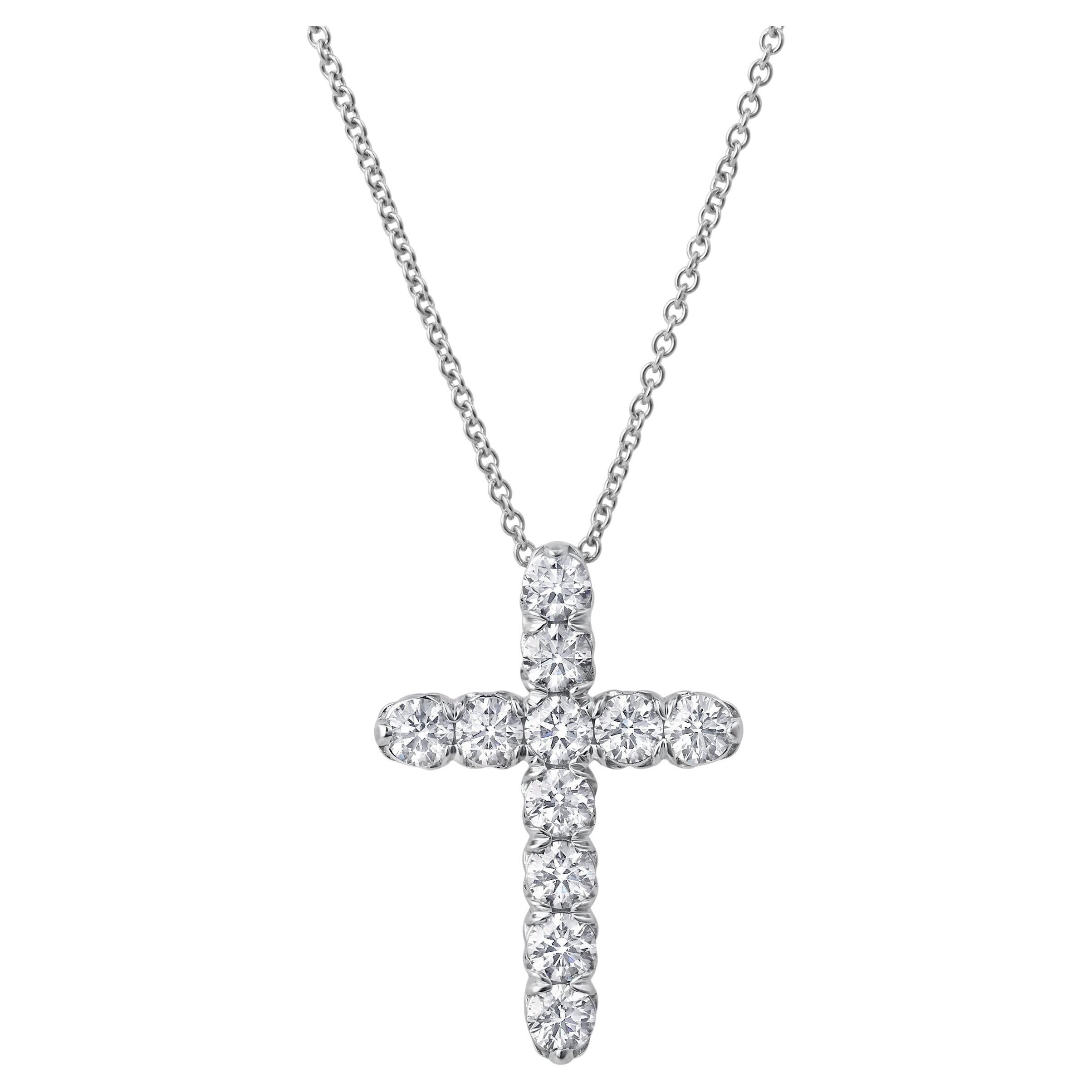 Roman Malakov Diamonds Diamonds 1.59 Carat Round Brilliant Cut Cross Pendant Necklace