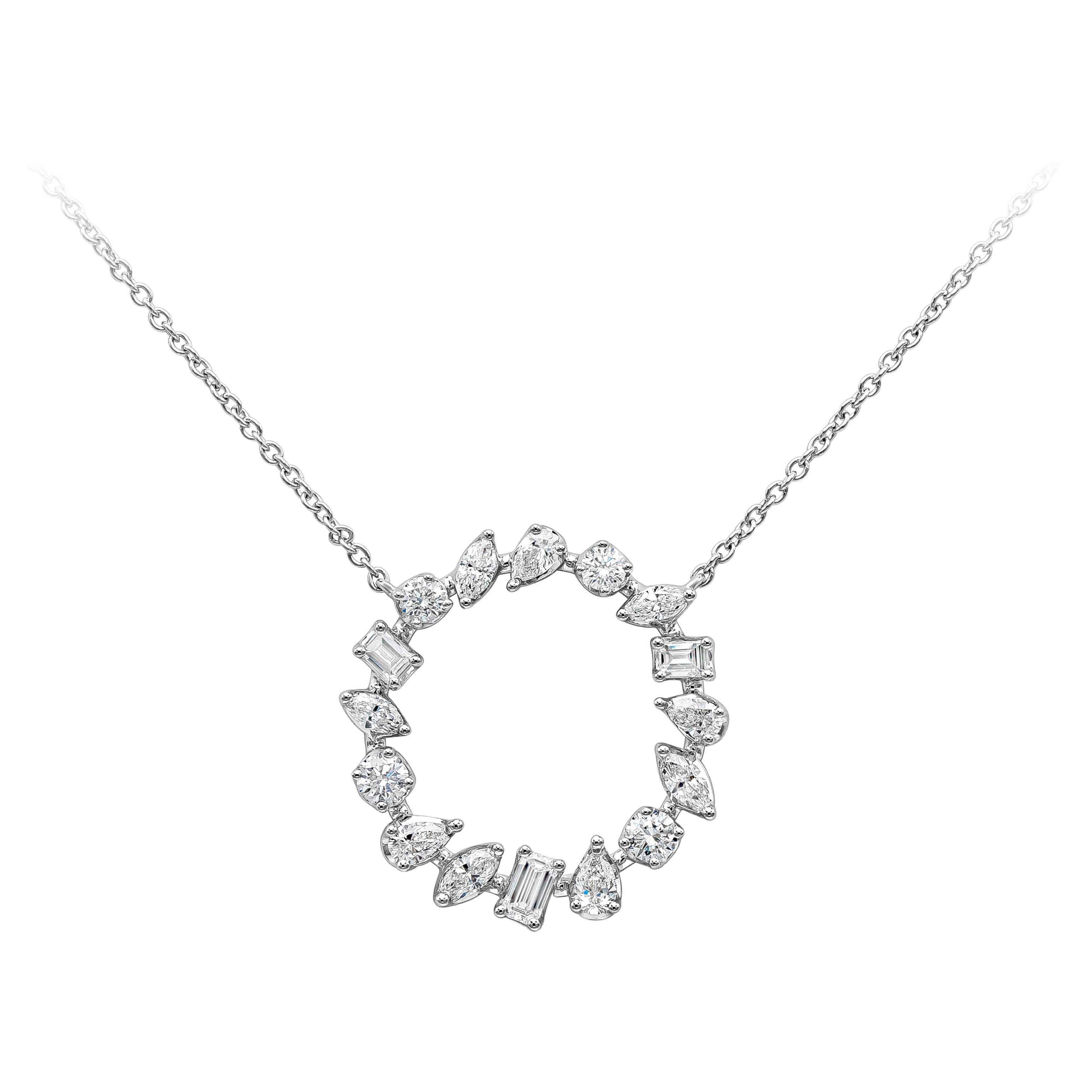 Roman Malakov, 1.60 Carat Fancy Shape Diamond Circle Pendant Necklace For Sale
