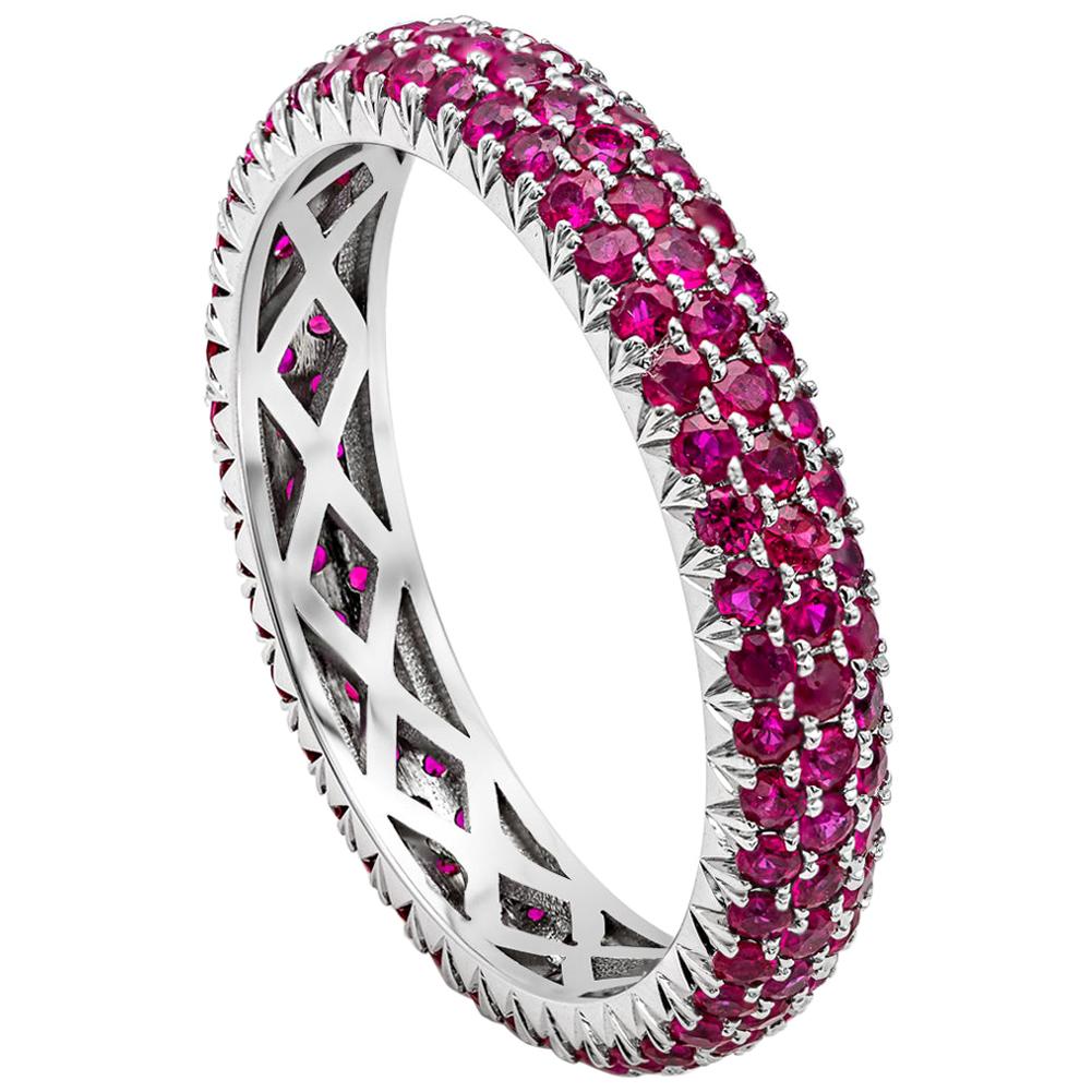 Roman Malakov 1.60 Carat Total Round Cut Ruby Micro-Pave Wedding Band Ring For Sale