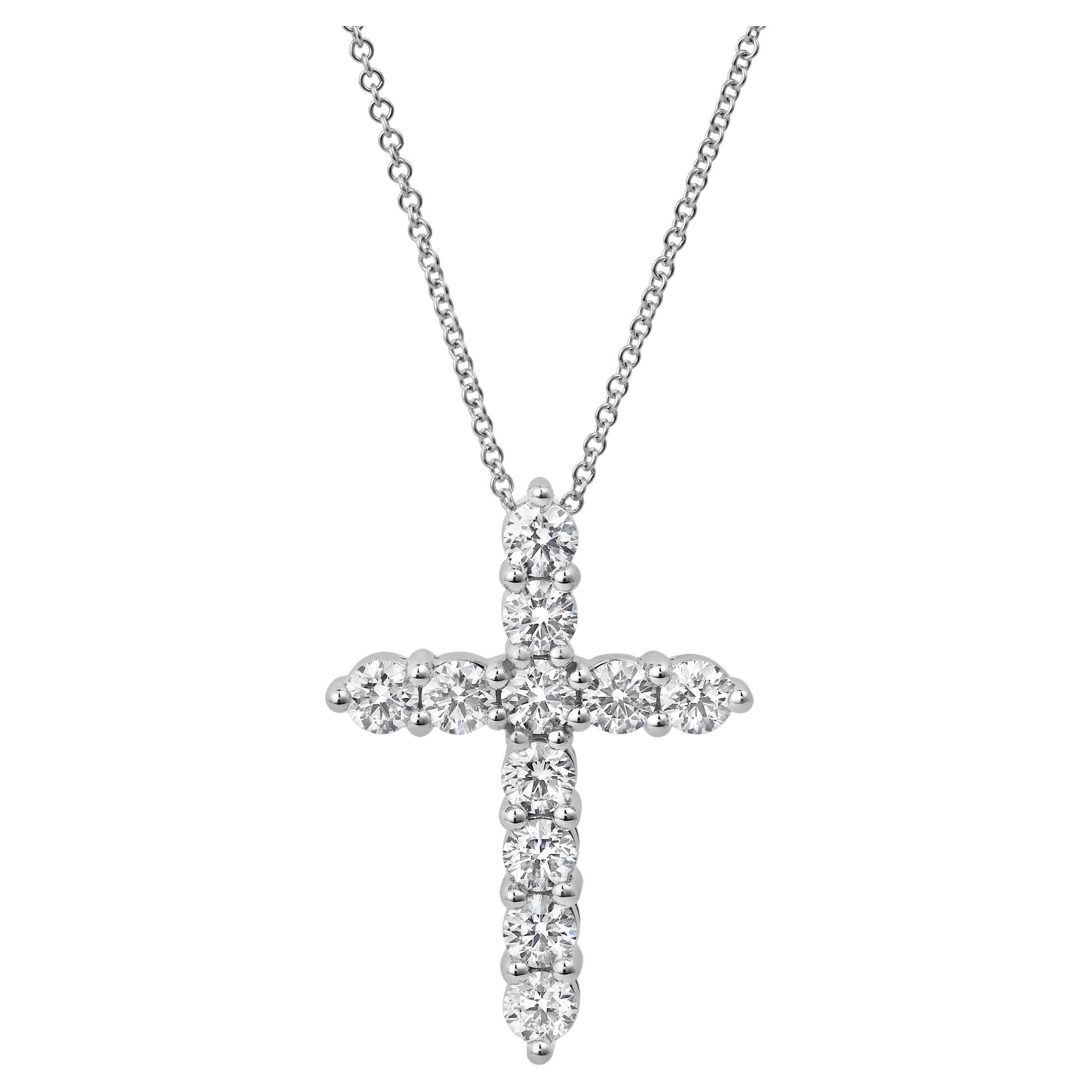 Roman Malakov Diamonds Diamonds 1.60 Carat Round Brilliant Cut Cross Pendant Necklace