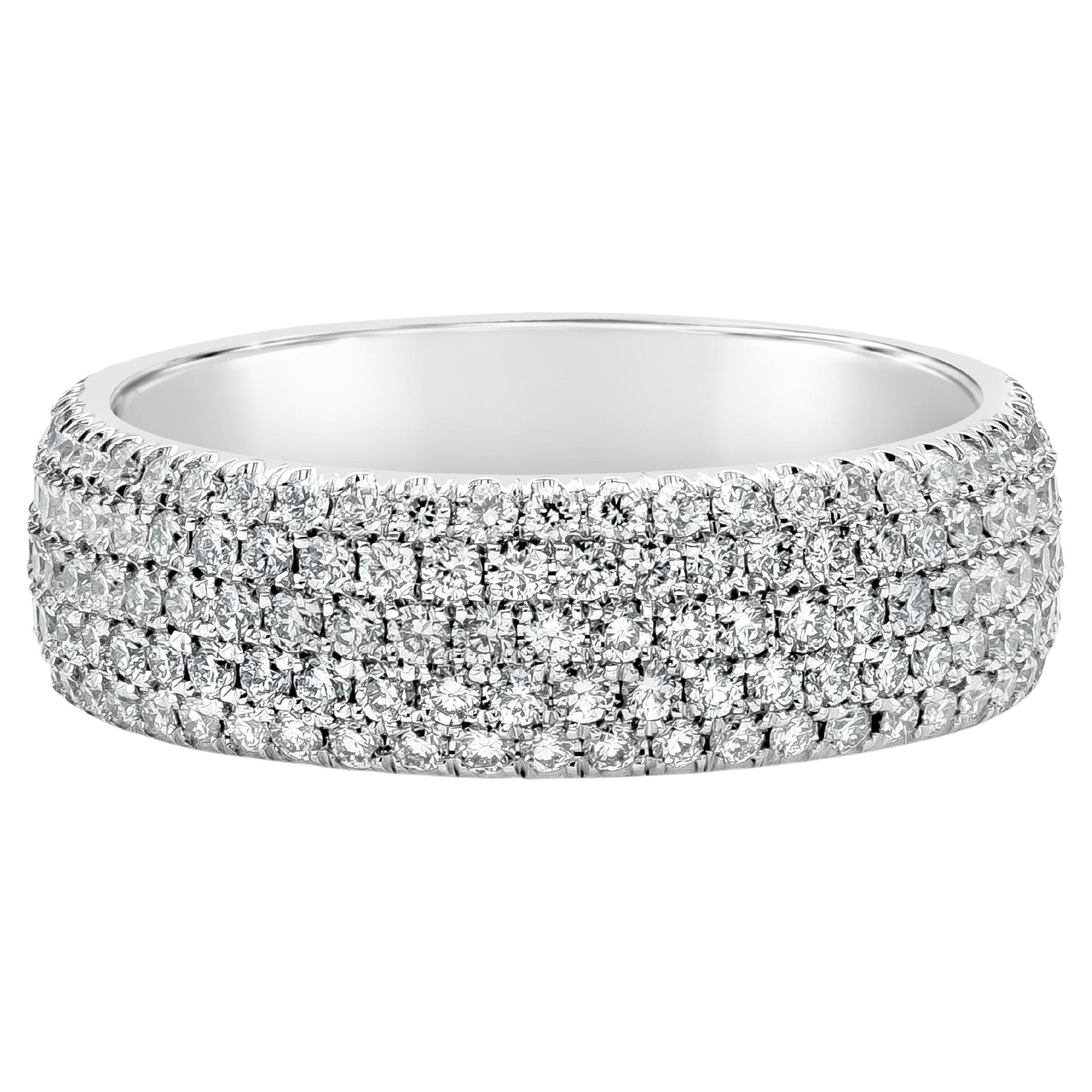 Roman Malakov 1.60 Carat Total Five-Row Round Diamond Wedding Band Ring For Sale