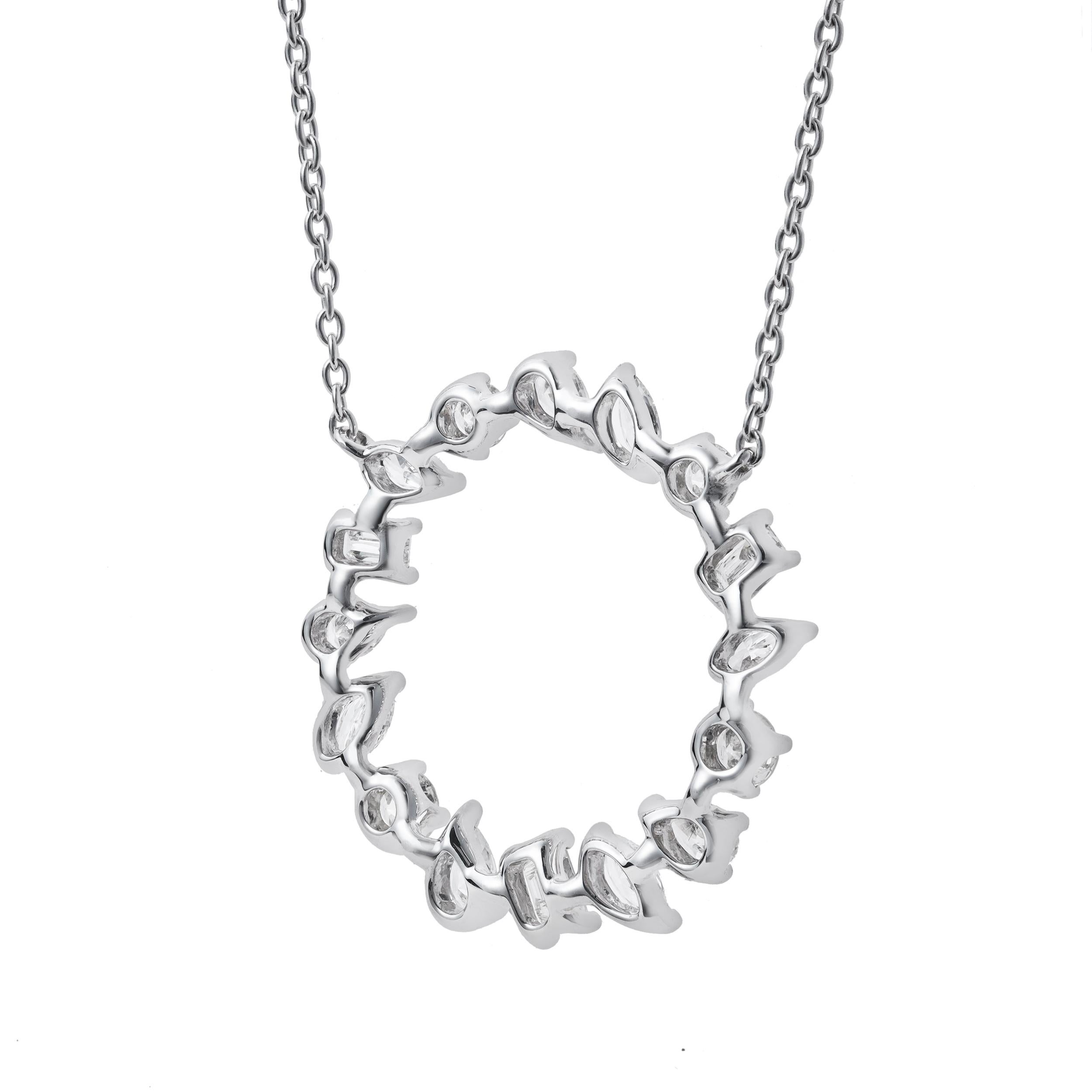 Contemporary Roman Malakov 1.61 Carats Total Mixed-Cut Diamond Pendant Necklace in White Gold For Sale