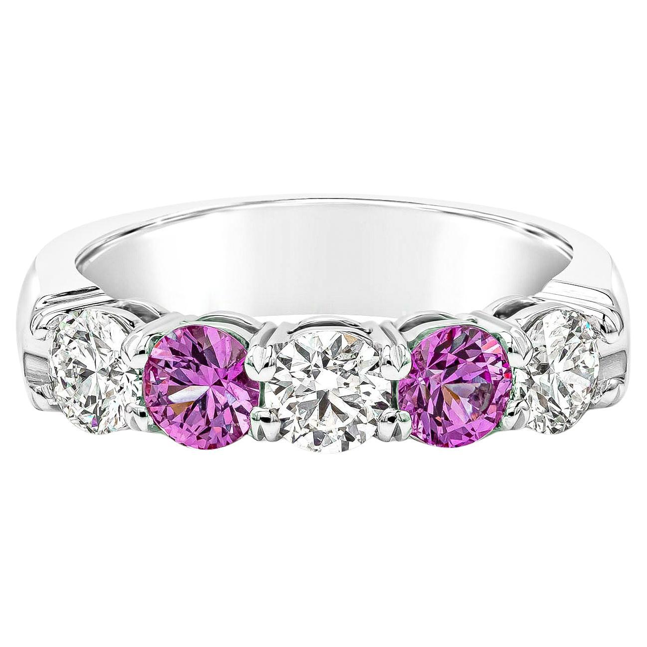 Roman Malakov 1.62 Carat Total Pink Sapphire and Diamond Five-Stone Wedding Band For Sale