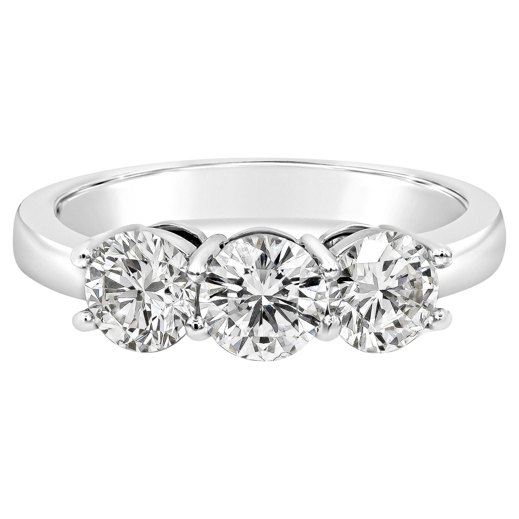 Roman Malakov 1.63 Carats Total Brilliant Round Diamond Three-Stone Wedding Band For Sale