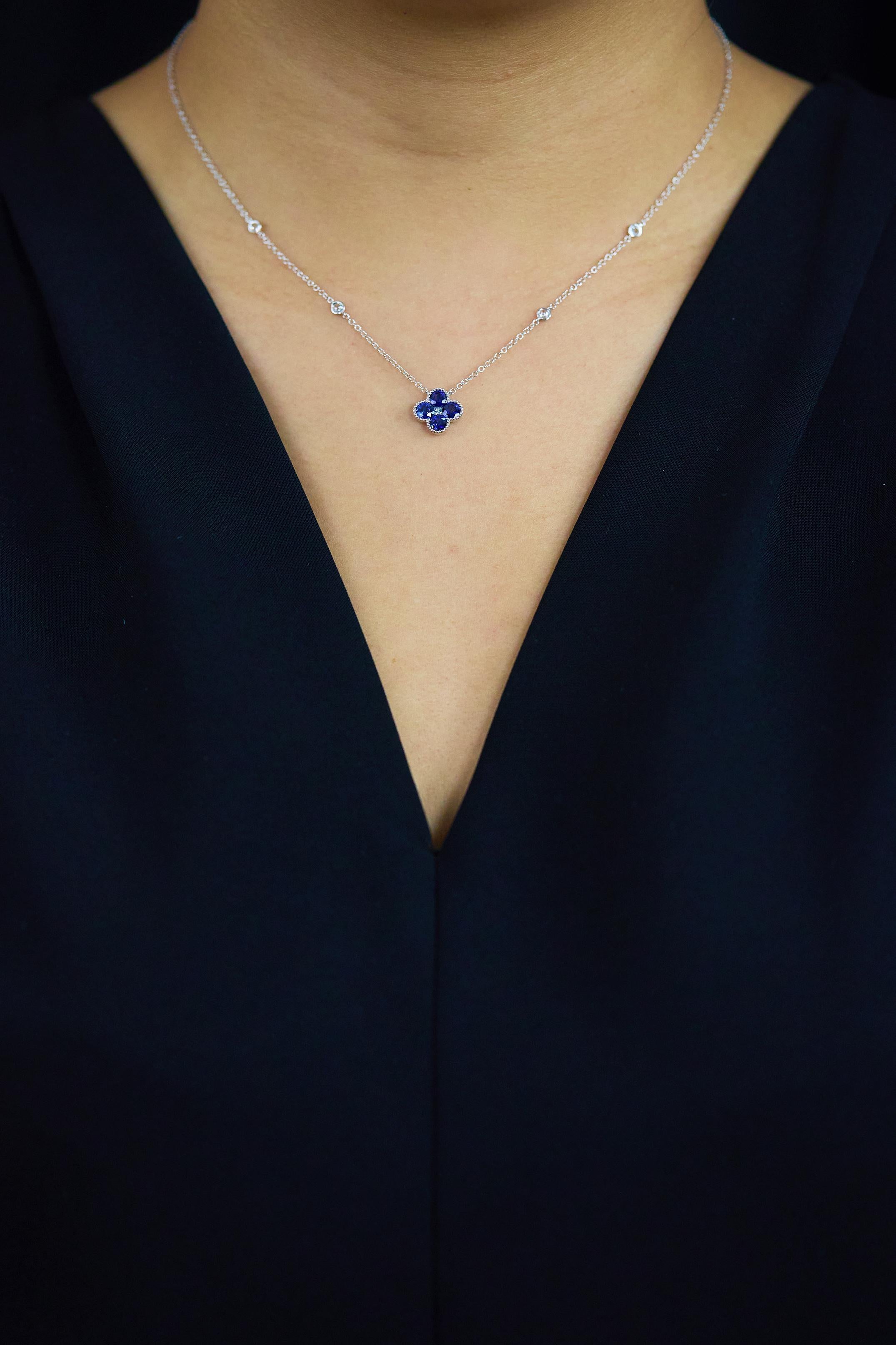 Contemporary Roman Malakov 1.63 Carats Total Sapphire & Diamonds By the Yard Pendant Necklace For Sale