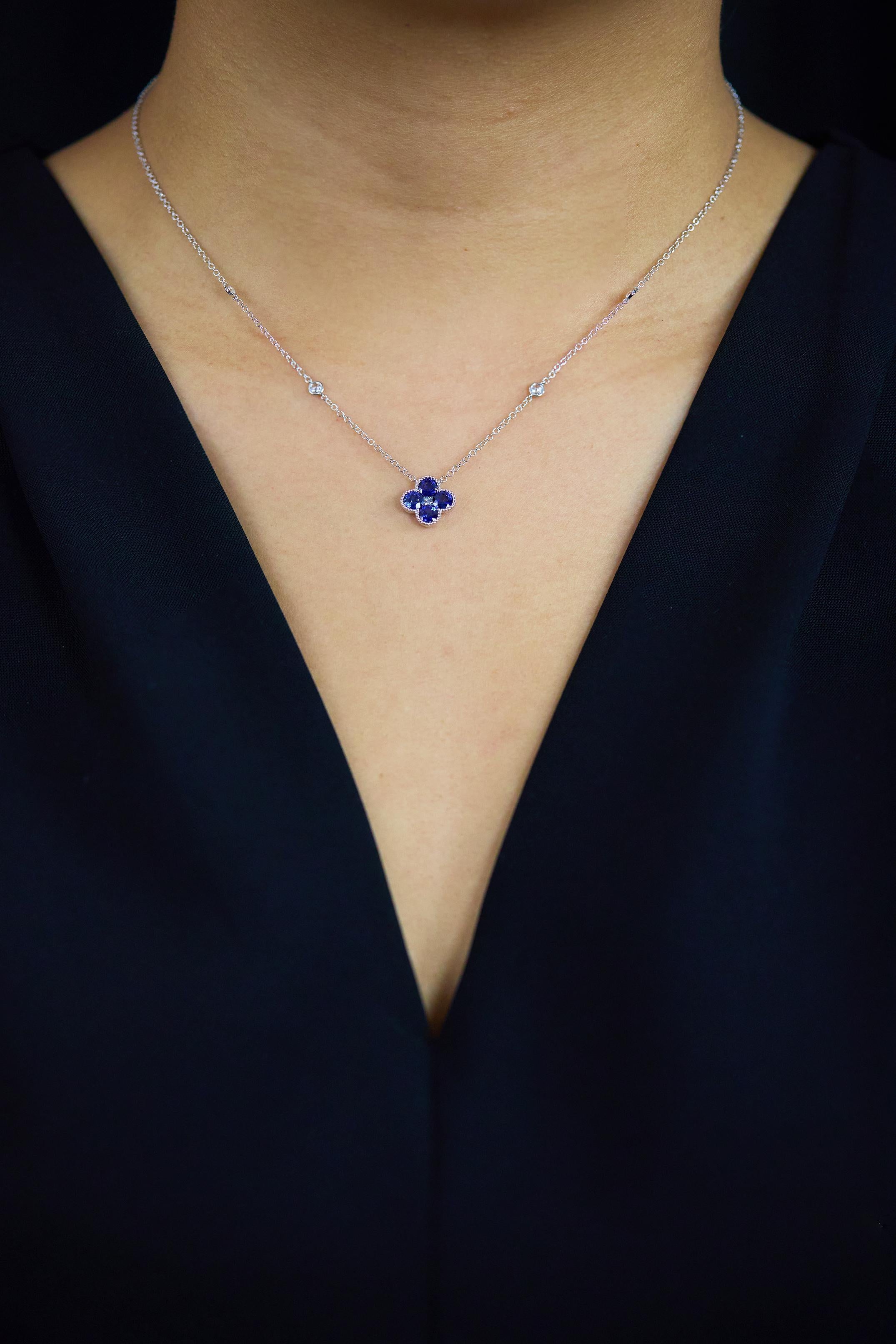 Round Cut Roman Malakov 1.63 Carats Total Sapphire & Diamonds By the Yard Pendant Necklace For Sale