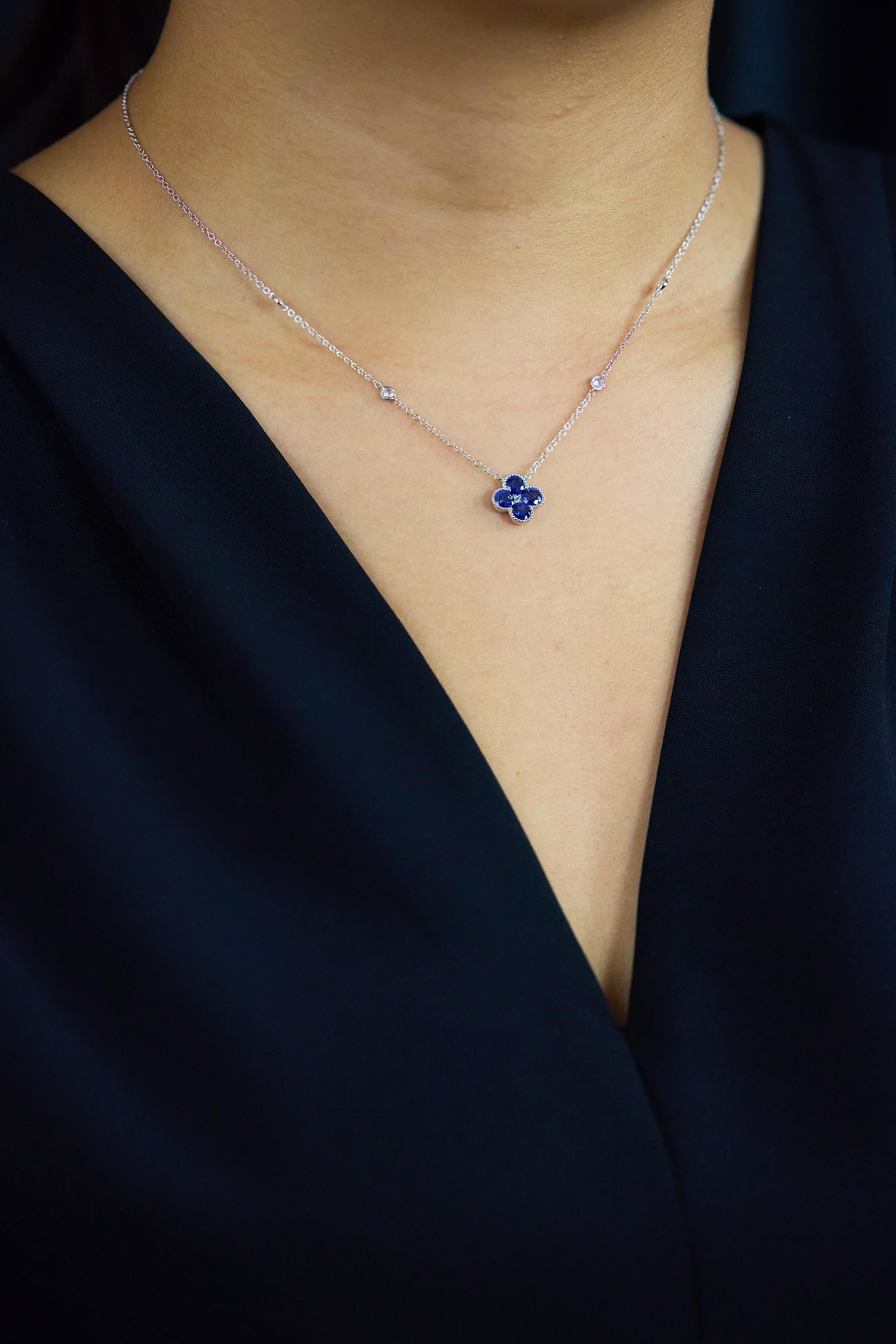 Roman Malakov 1.63 Carats Total Sapphire & Diamonds By the Yard Pendant Necklace In New Condition For Sale In New York, NY