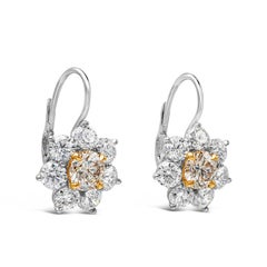 Roman Malakov 1.64 Carats Round Cut Natural Brown Diamond Halo Dangle Earrings