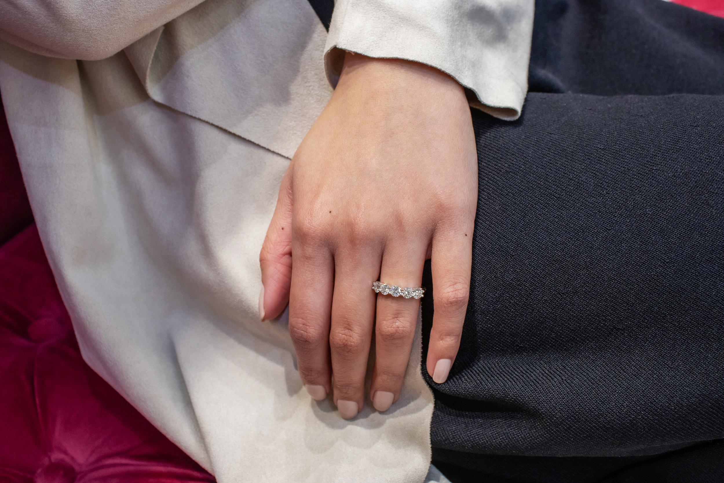 Women's Roman Malakov 1.64 Carats Total Round Diamond Five-Stone Wedding Band Ring For Sale