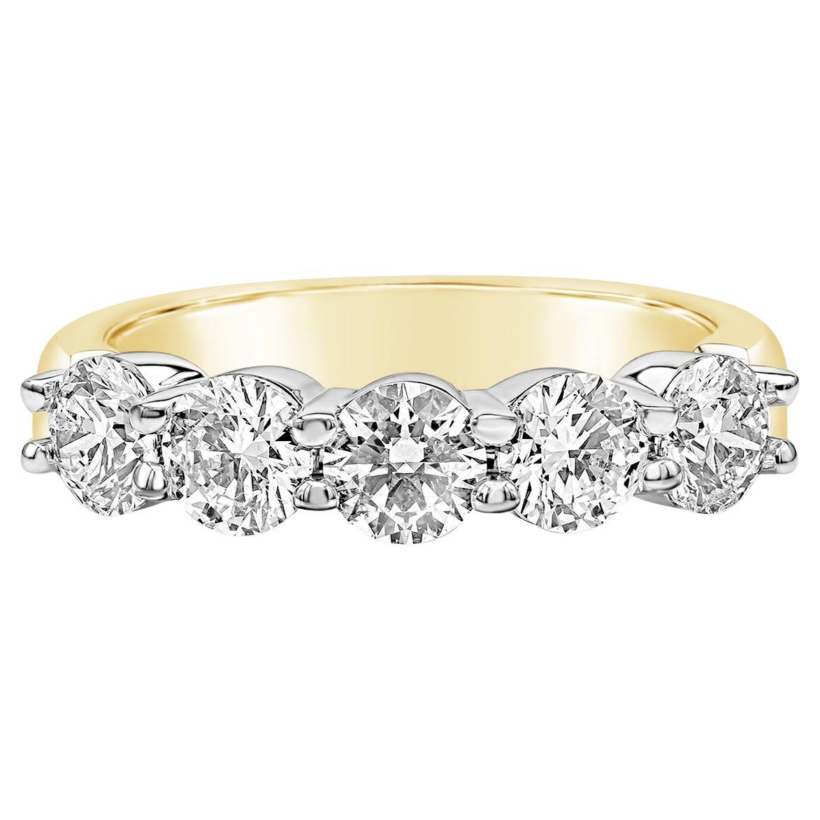 Roman Malakov 1.64 Carats Total Round Diamond Five-Stone Wedding Band Ring For Sale