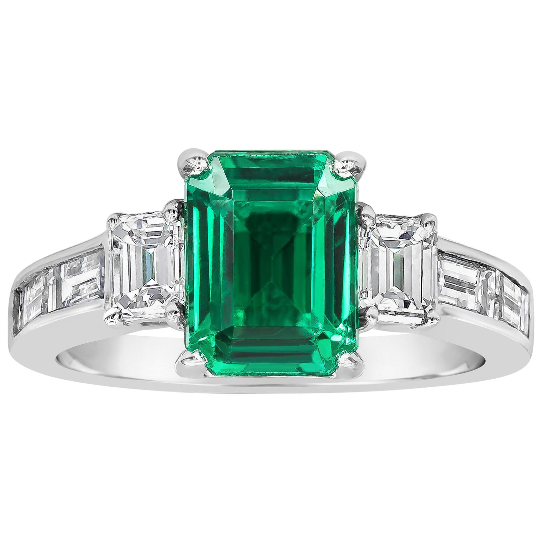Roman Malakov 1.66 Carats Emerald Cut Emerald & Diamond Engagement Ring