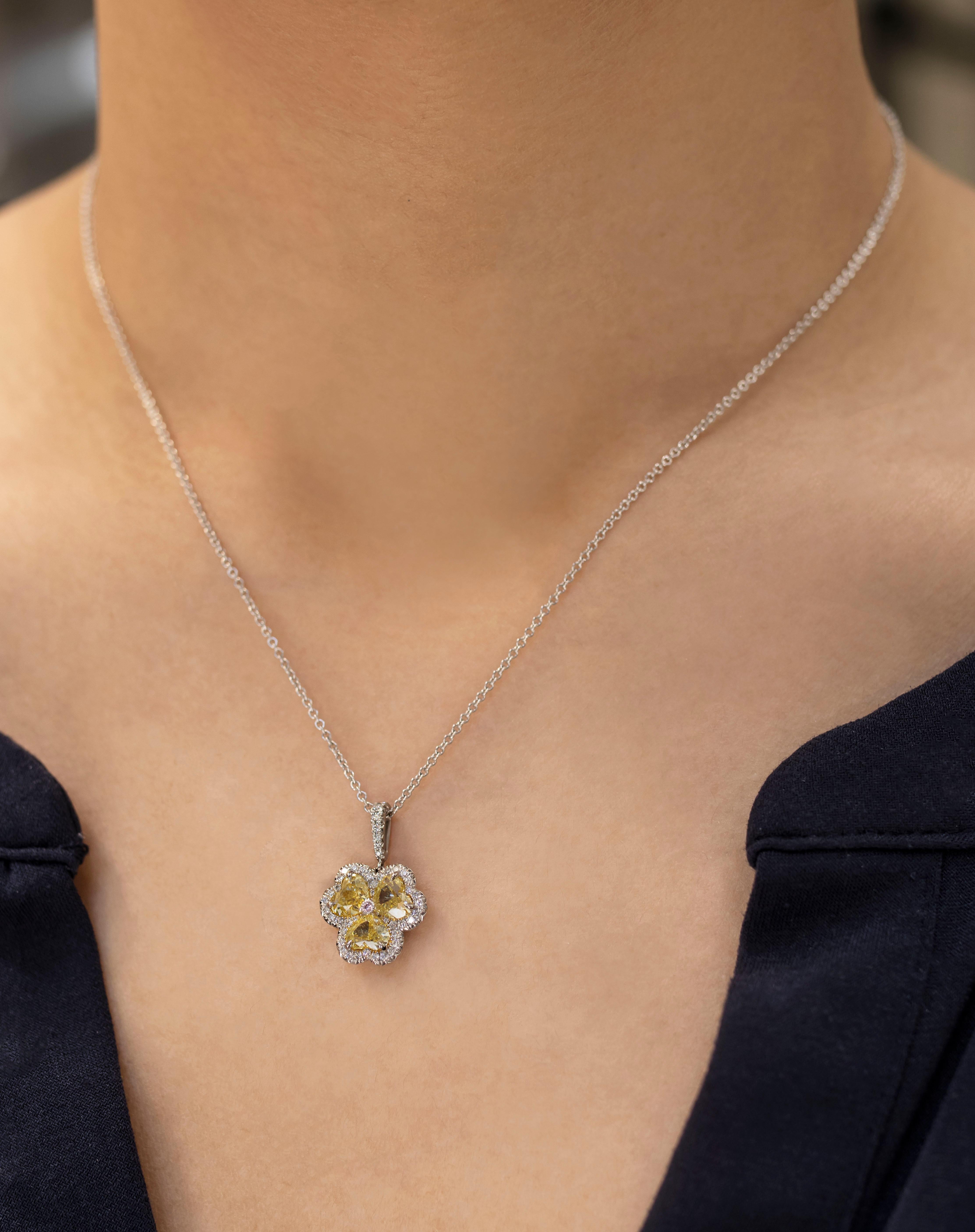 Contemporary Roman Malakov, 1.66 Total Carat Fancy Yellow Color Diamond Pendant Necklace For Sale