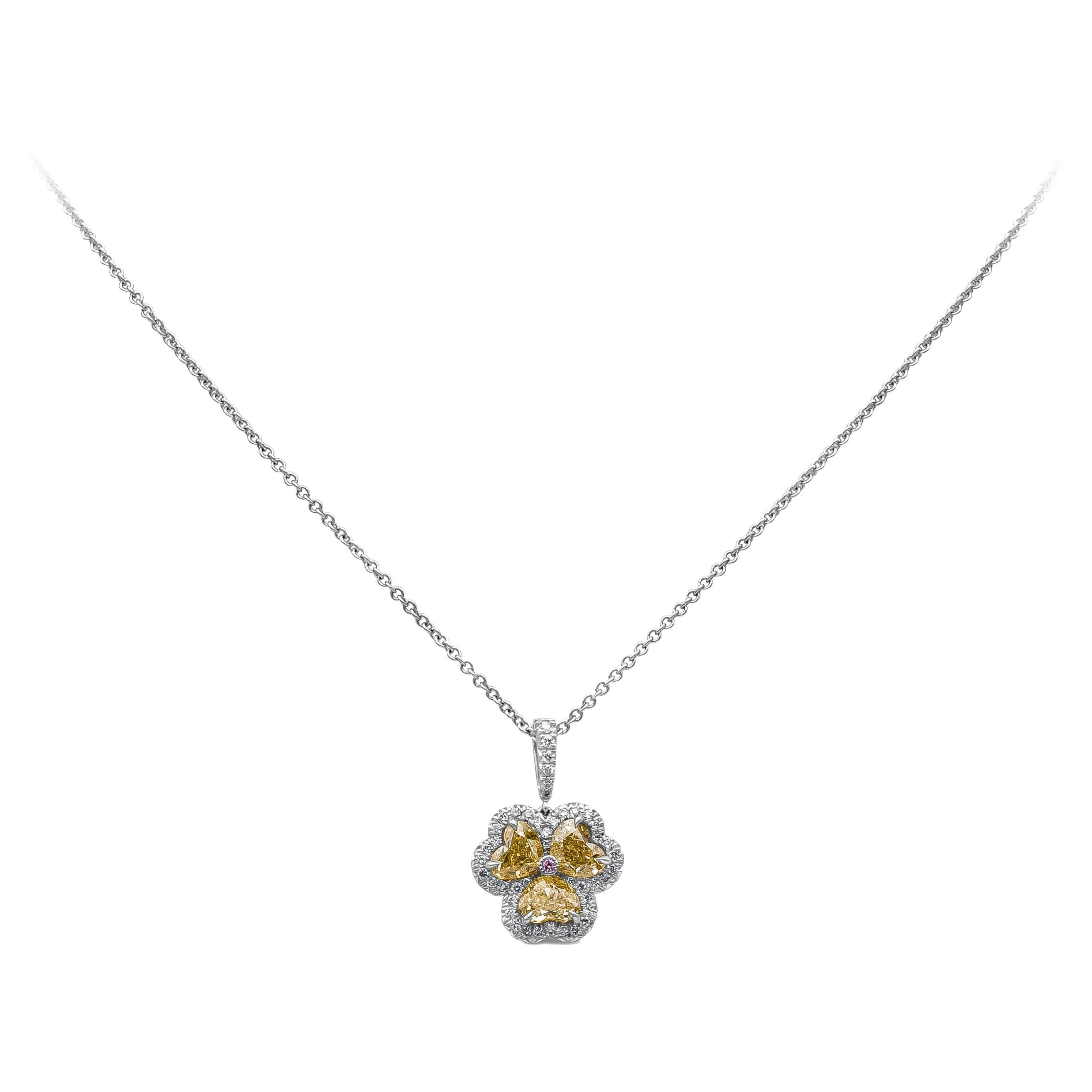 Roman Malakov, 1.66 Total Carat Fancy Yellow Color Diamond Pendant Necklace For Sale