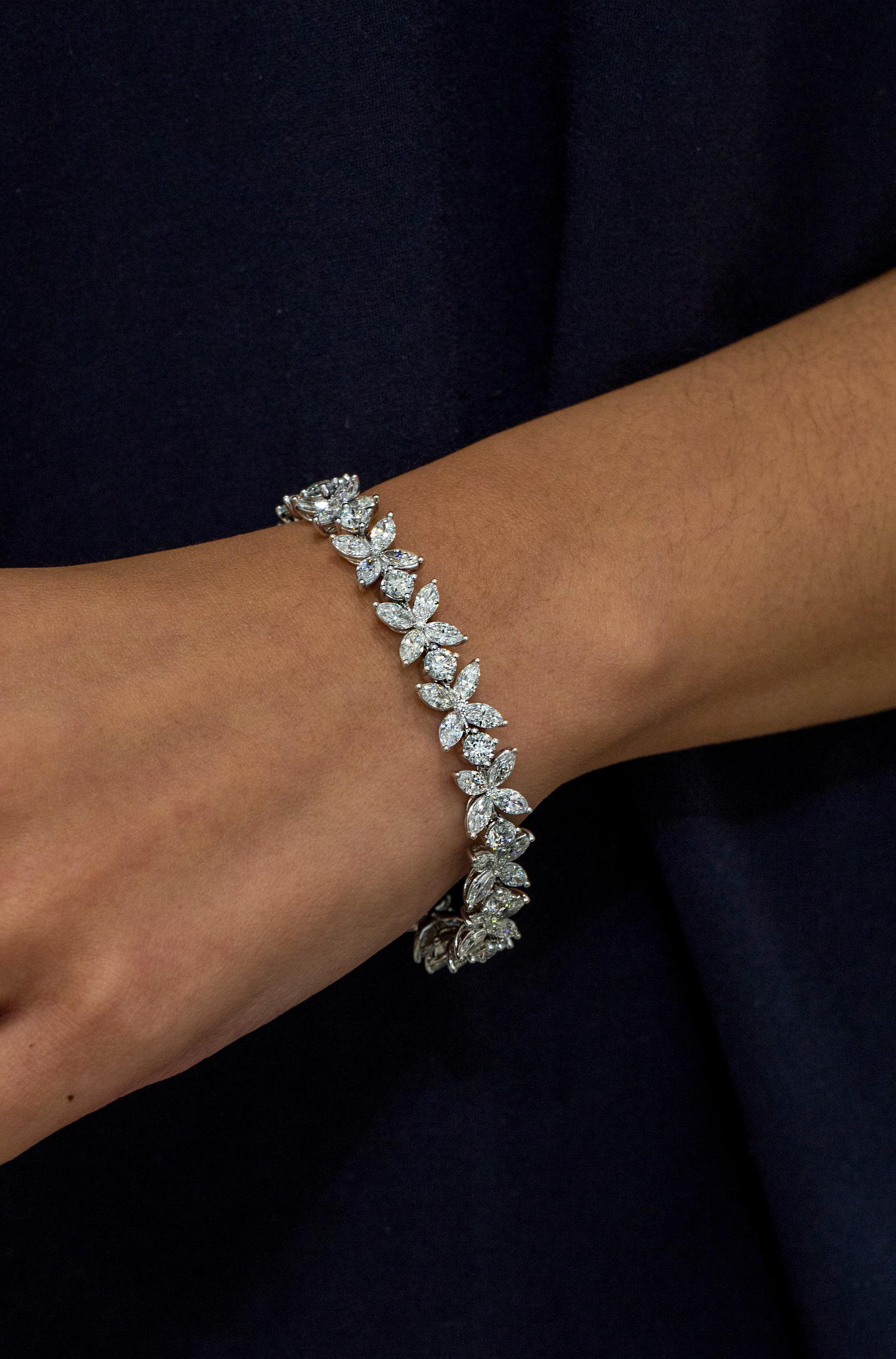 Roman Malakov 16,65 Karat Gesamt Mixed Cut Cluster-Diamant-Armband mit Blumenmotiv (Gemischter Schliff) im Angebot