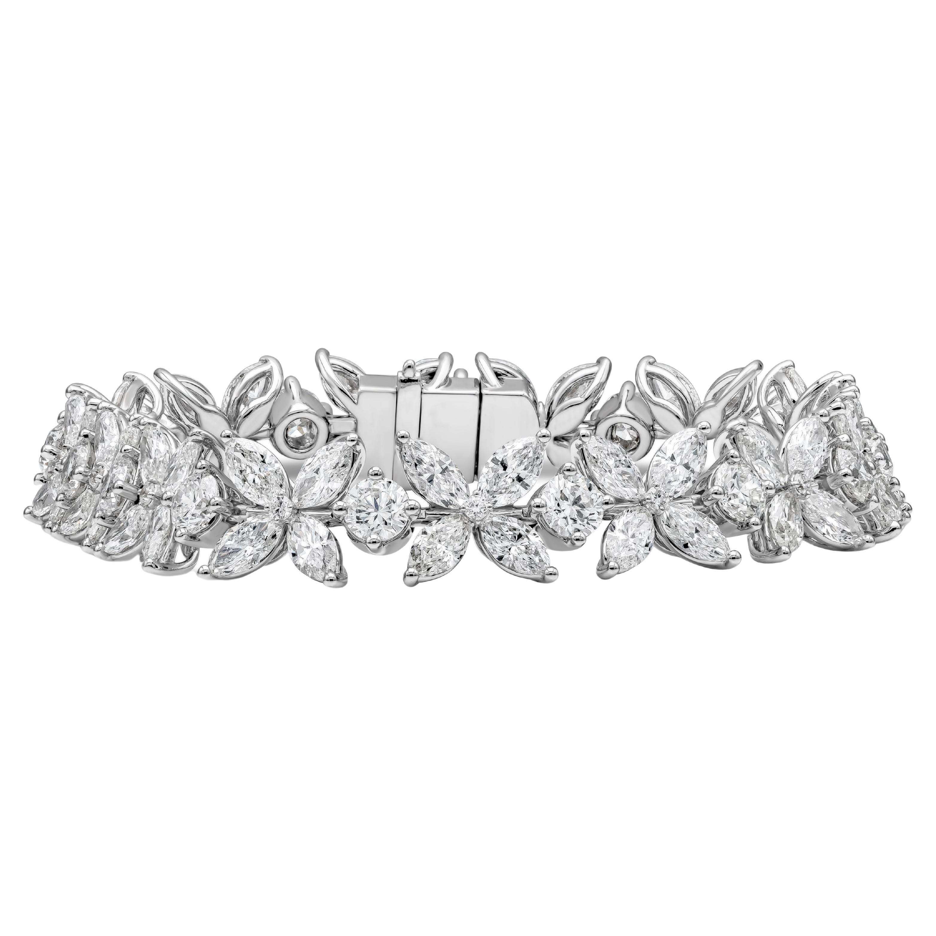 Roman Malakov 16.92 Carat Total Mixed-Cut Diamond Floral Motif Bracelet