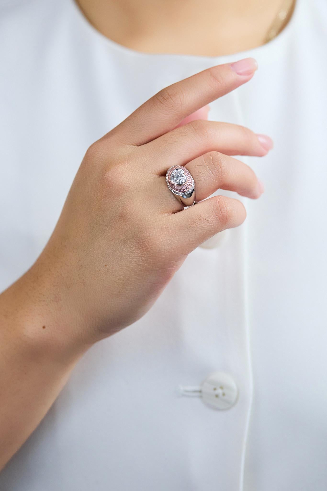 Roman Malakov 1,68 Karat Herzform Diamant & Pink Diamond Double Halo Ring (Zeitgenössisch) im Angebot