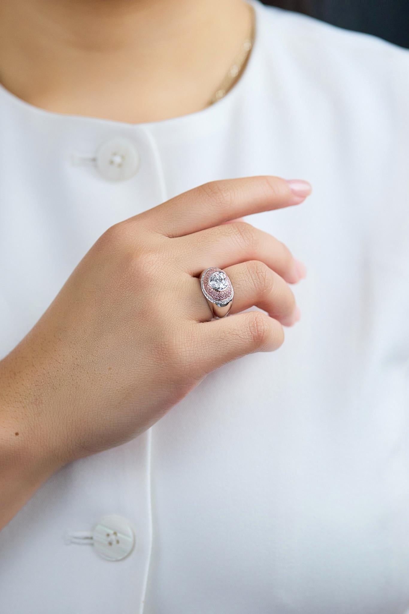 Roman Malakov 1,68 Karat Herzform Diamant & Pink Diamond Double Halo Ring im Zustand „Neu“ im Angebot in New York, NY