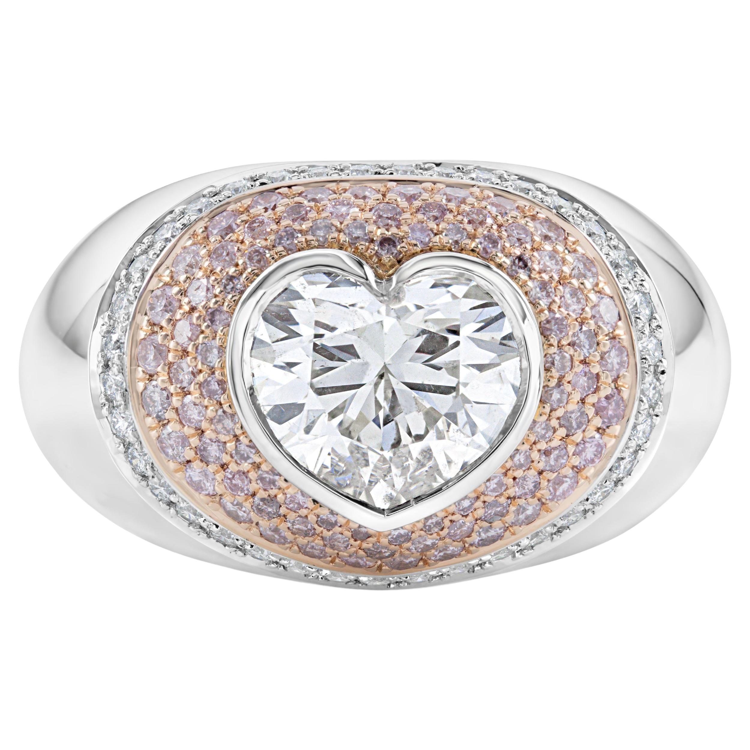 Roman Malakov 1,68 Karat Herzform Diamant & Pink Diamond Double Halo Ring im Angebot