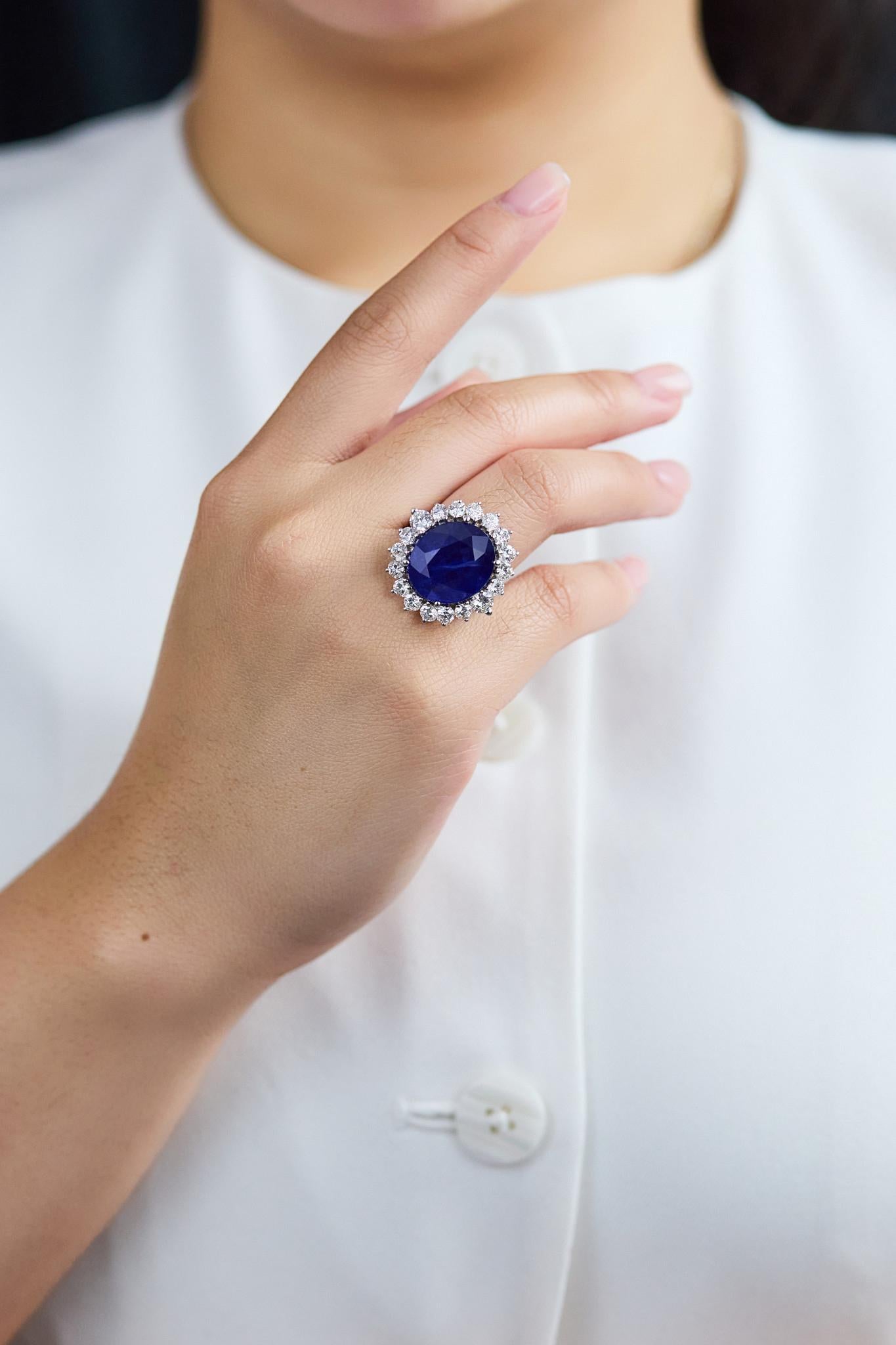 Roman Malakov 16,89 Karat Ovalschliff Saphir & Diamant Halo Cocktail Ring im Angebot 1