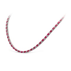 Roman Malakov 18.38 Carats Total Oval Cut Ruby & Diamond Tennis Necklace