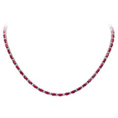 Roman Malakov 16.89 Carats Total Oval Cut Ruby and Diamond Tennis Necklace