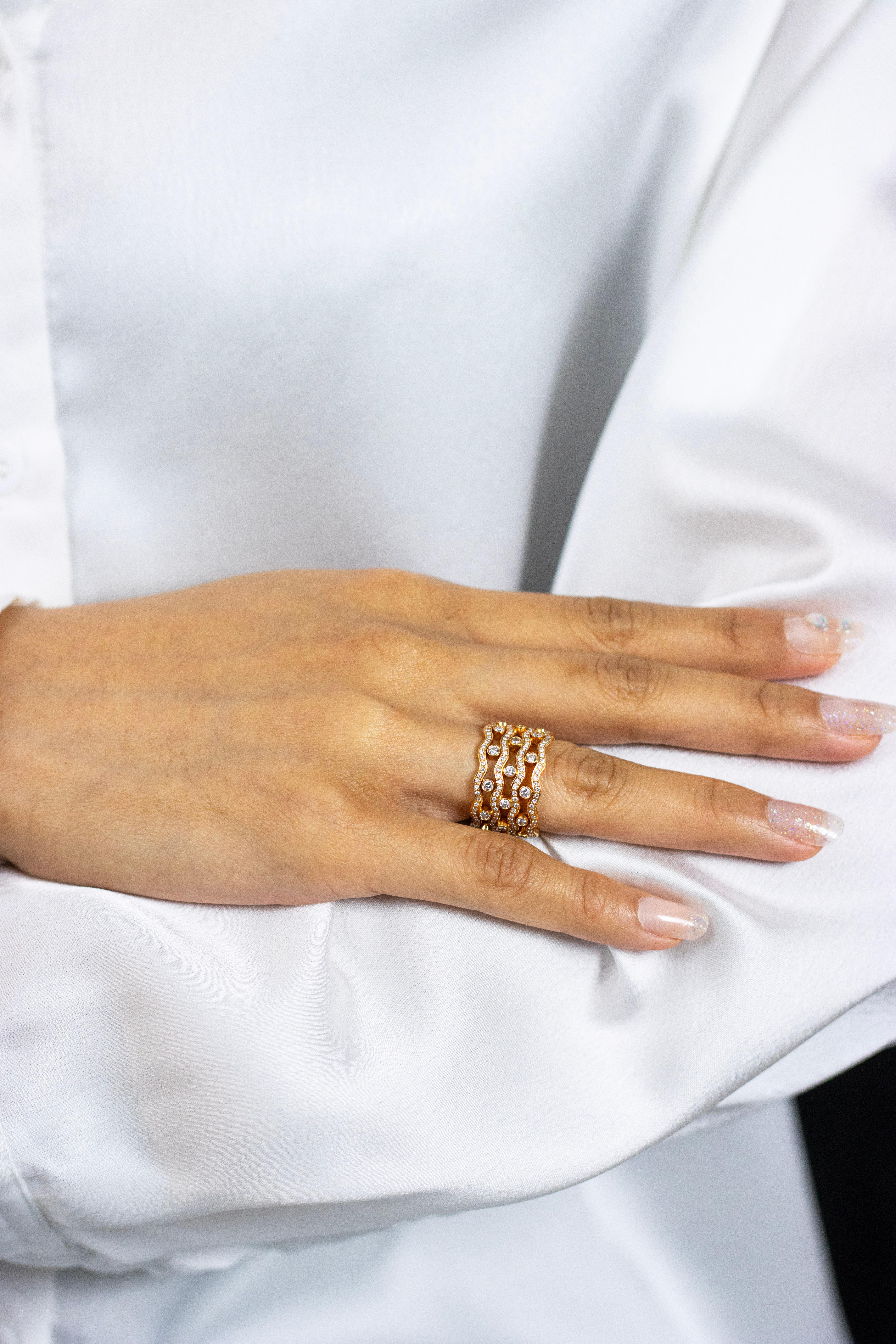 Women's Roman Malakov 1.69 Carat Round Cut Diamond Four-Row Fashion Ring in Rose Gold For Sale