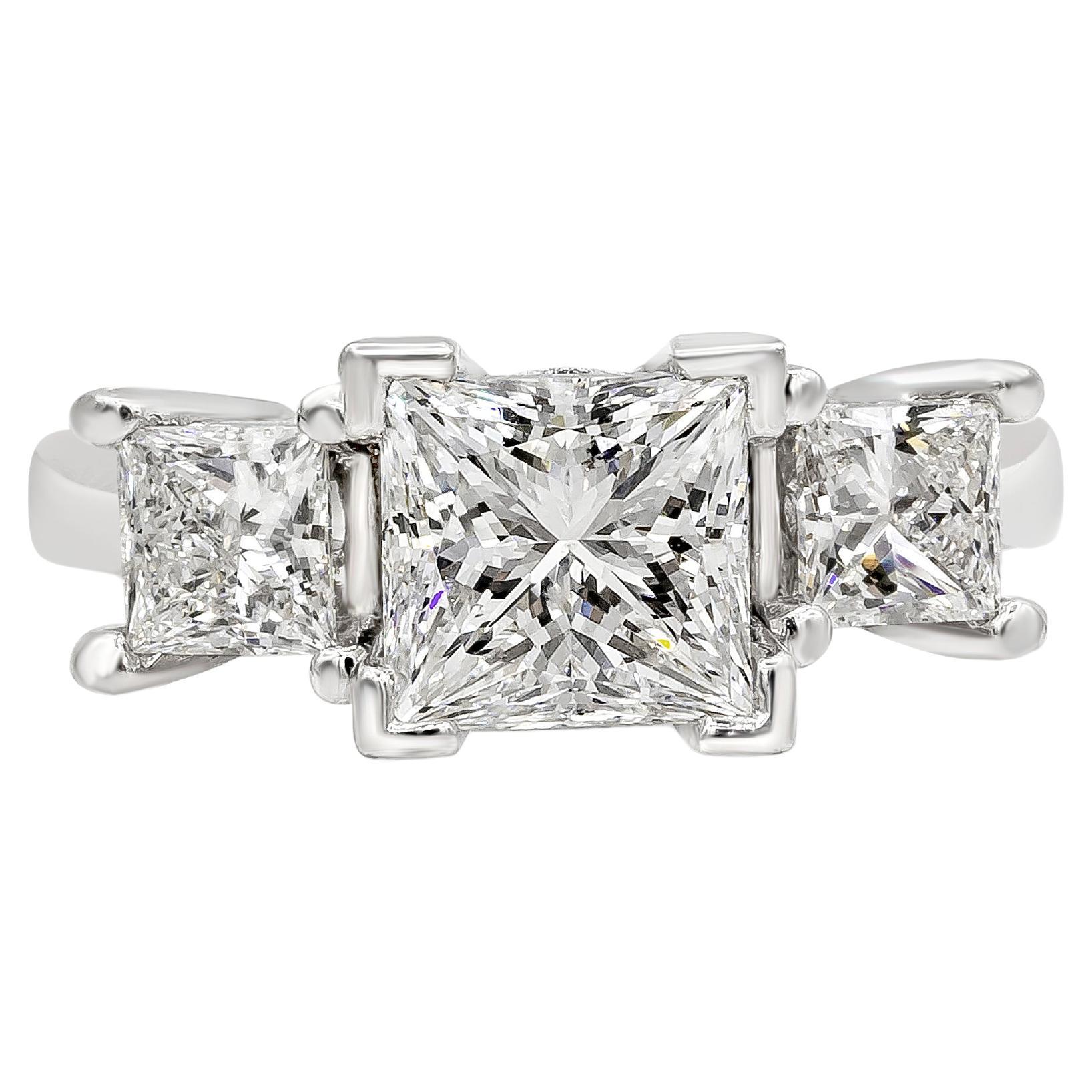 Roman Malakov, 1.70 Carat Three Stone Princess Cut Diamond Engagement Ring For Sale