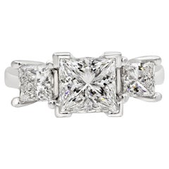 GIA Certified 1.70 Carats Princess Cut Diamond Three-Stone Engagement Ring