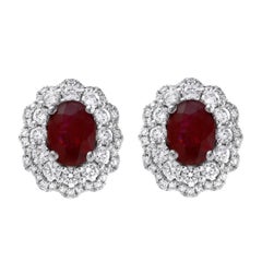 Roman Malakov 1,72 Karat Ovalschliff Rubin und Diamant Double Halo Ohrringe