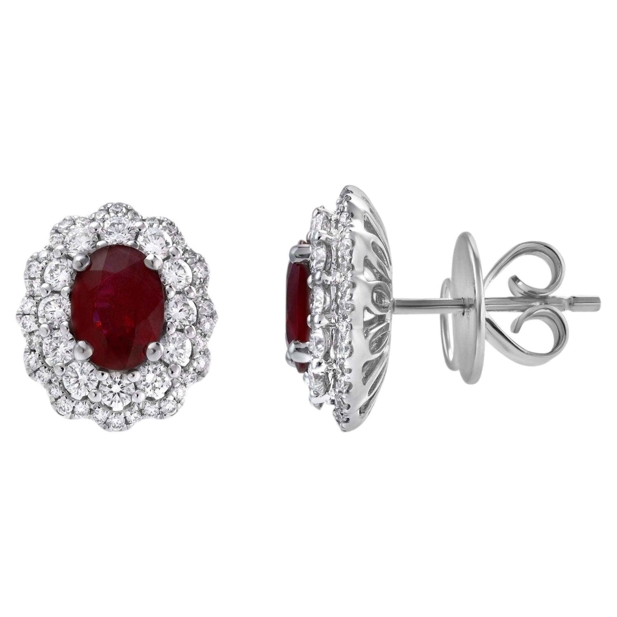 Roman Malakov 1,72 Karat Ovalschliff Rubin und Diamant Double Halo Ohrringe