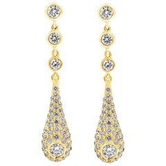 Roman Malakov 1.74 Carats Total Brilliant Round Diamond Teardrop Earrings