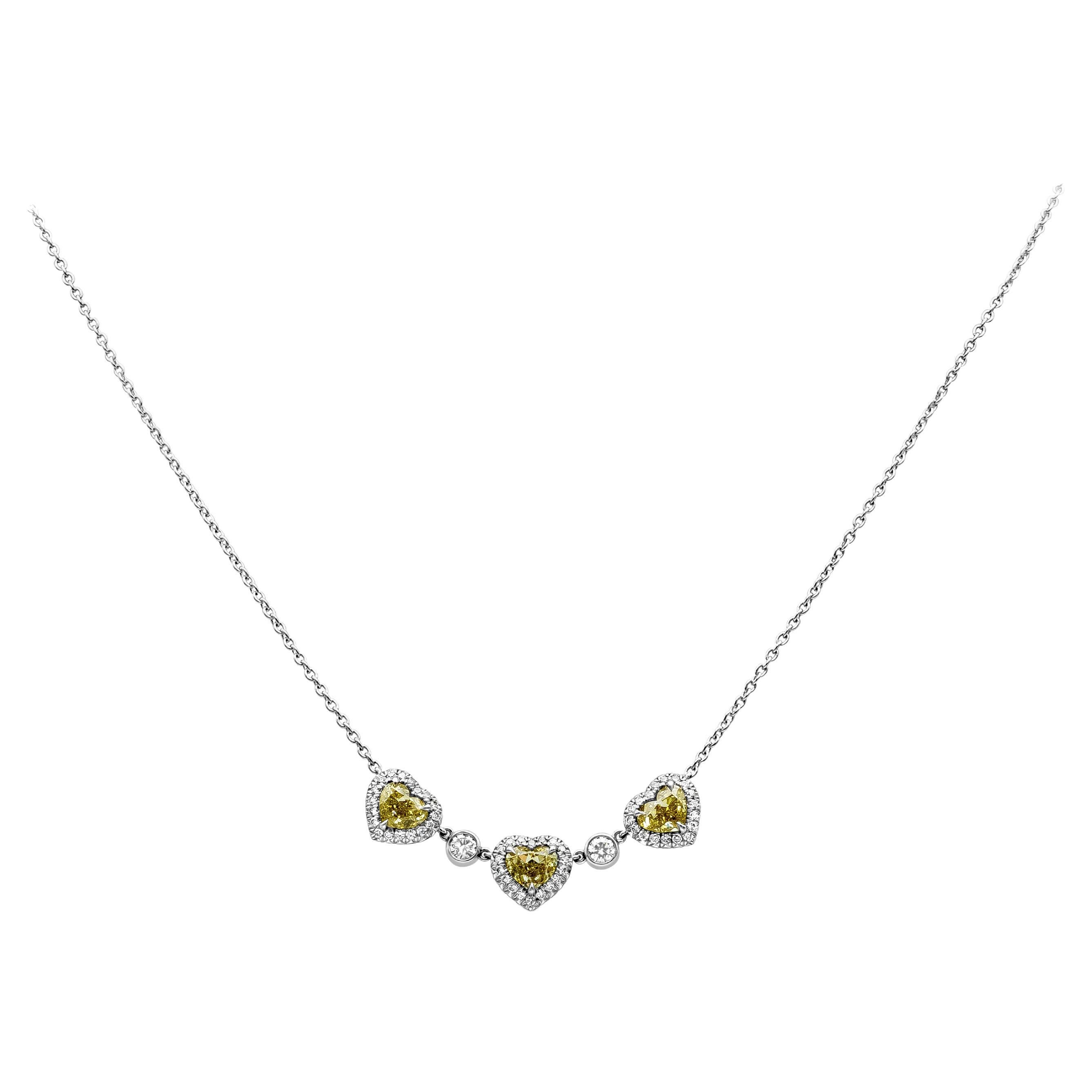 Roman Malakov, 1.74 Total Carat Three Stone Heart Shape Diamond Pendant Necklace For Sale