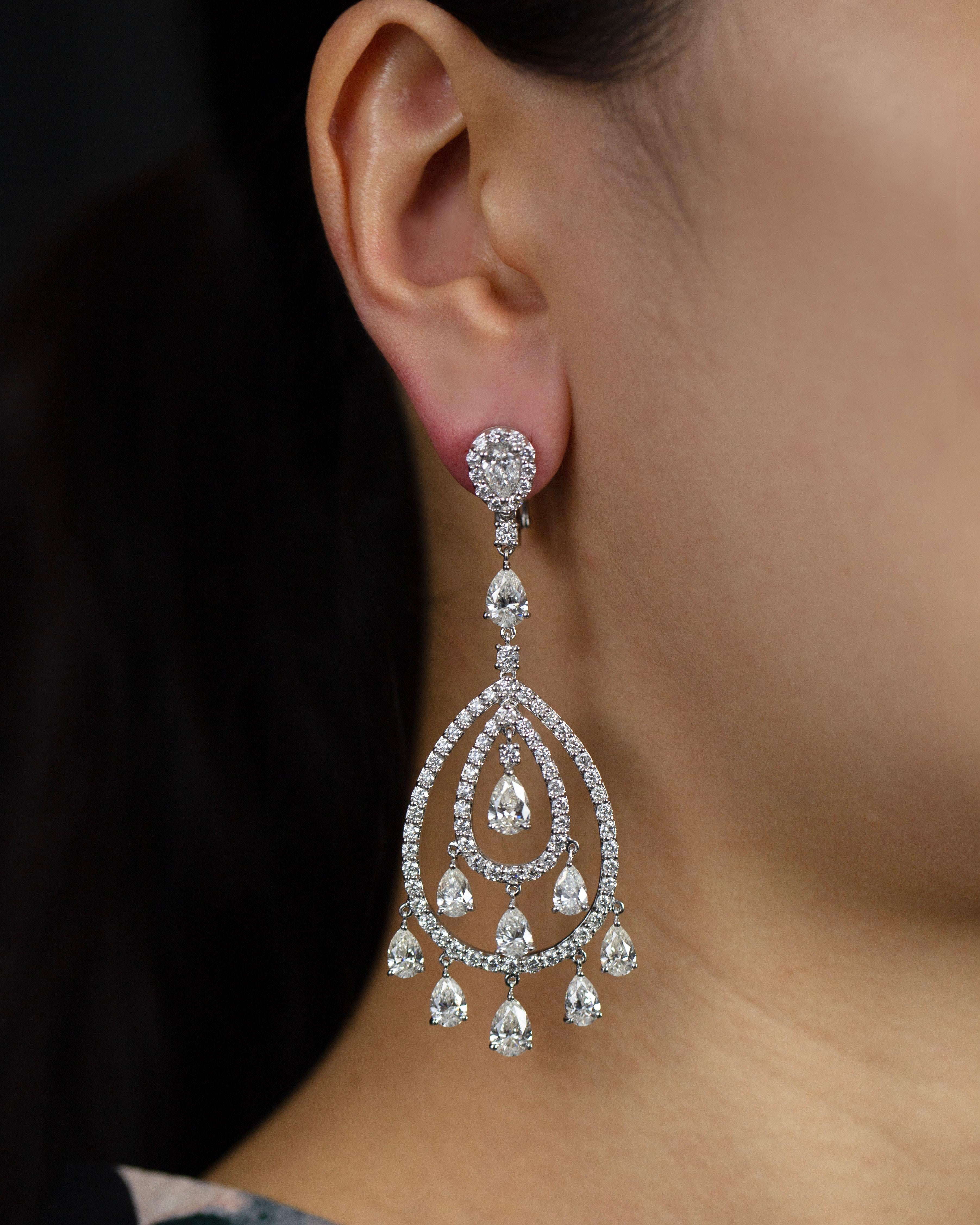Contemporary Roman Malakov 17.47 Carats Total Pear Shape Diamond Fringe Chandelier Earrings For Sale