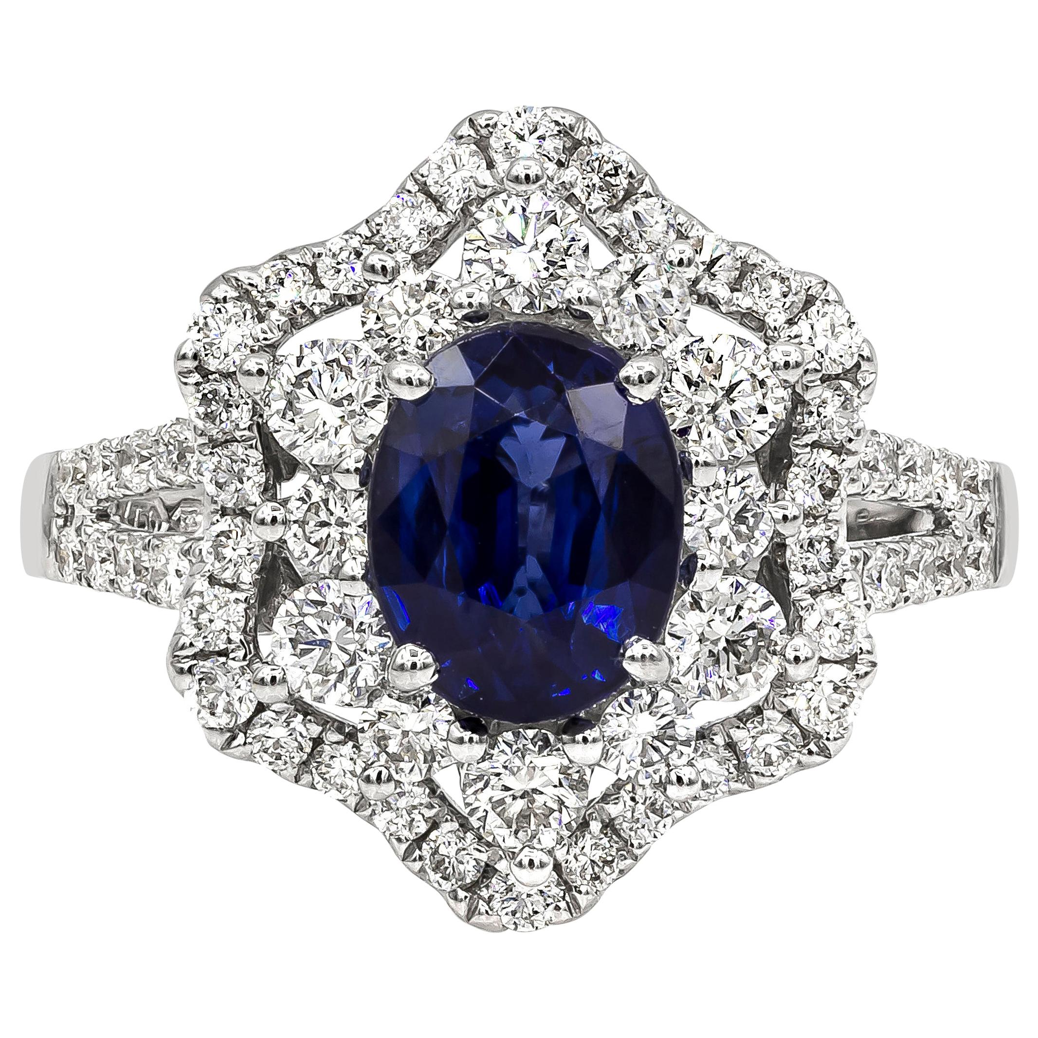 Roman Malakov 1.75 Carat Oval Cut Blue Sapphire and Diamond Halo Engagement Ring
