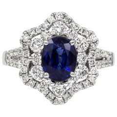 Roman Malakov 1.75 Carat Oval Cut Sapphire and Diamond Halo Engagement Ring