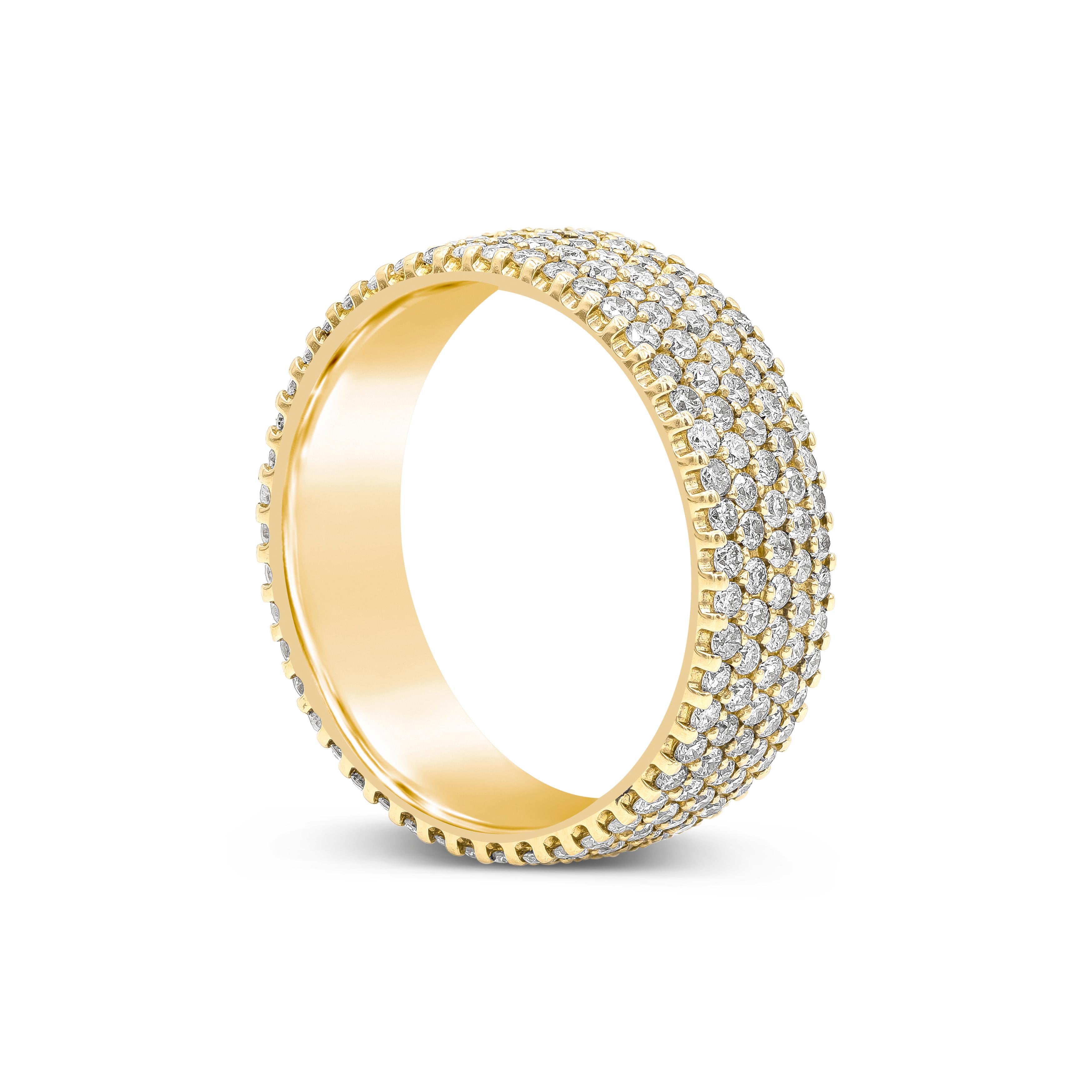 A fashionable eternity ring showcasing five rows of round brilliant diamonds, micro-pave set in 18k rose gold. Total weight of diamonds is 1.75 carats. Can be worn as an everyday ring. Size 6.5 US

Roman Malakov is a custom house, specializing in