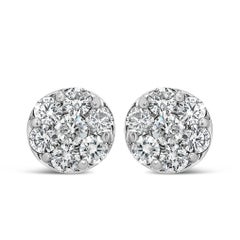 Roman Malakov 1.75 Carats Total Brilliant Round Diamond Cluster Stud Earrings