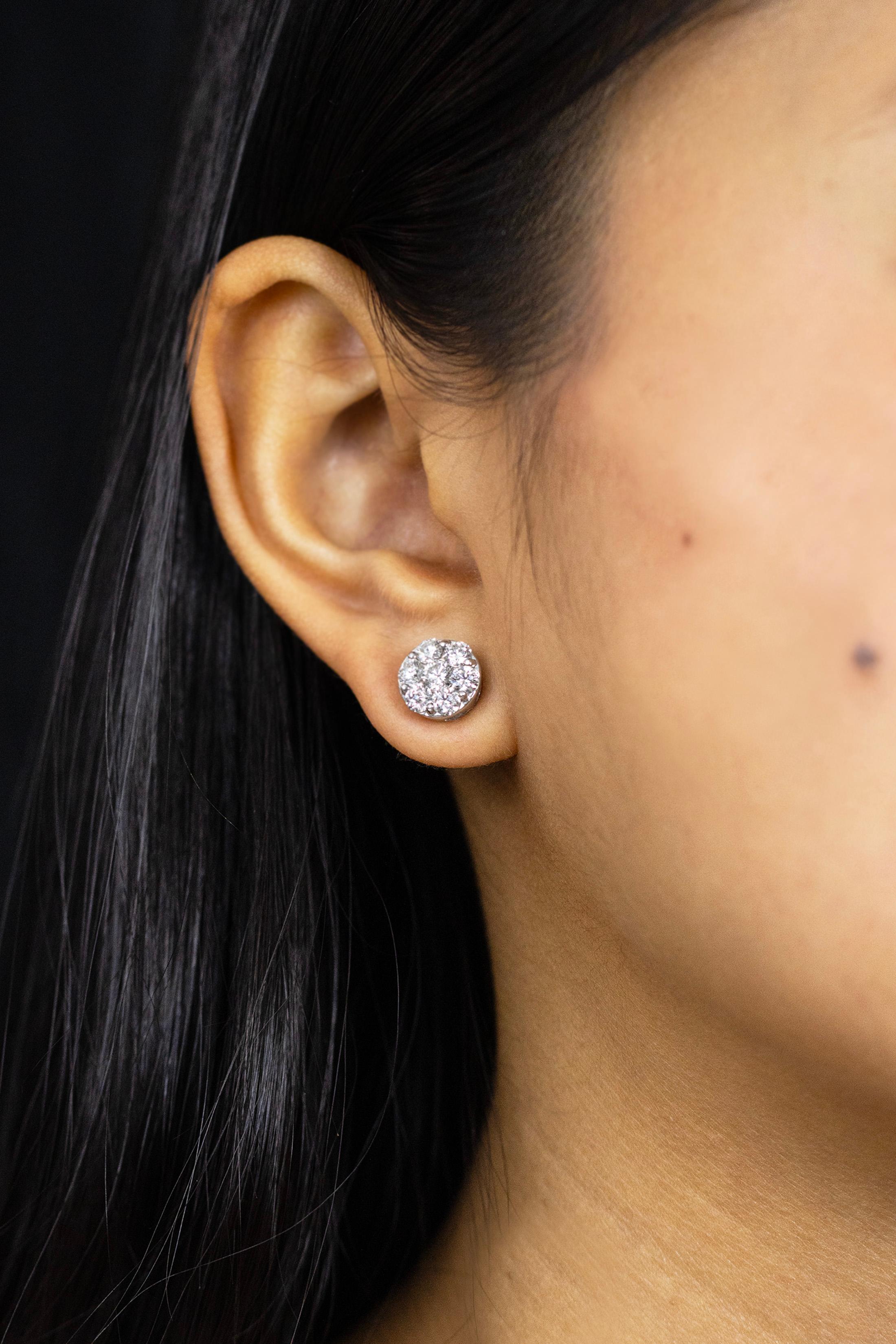 Round Cut Roman Malakov 1.75 Carats Total Brilliant Round Diamond Cluster Stud Earrings For Sale