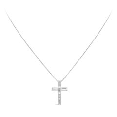 Roman Malakov 1.76 Carats Total Baguette Cut Diamond Cross Pendant Necklace
