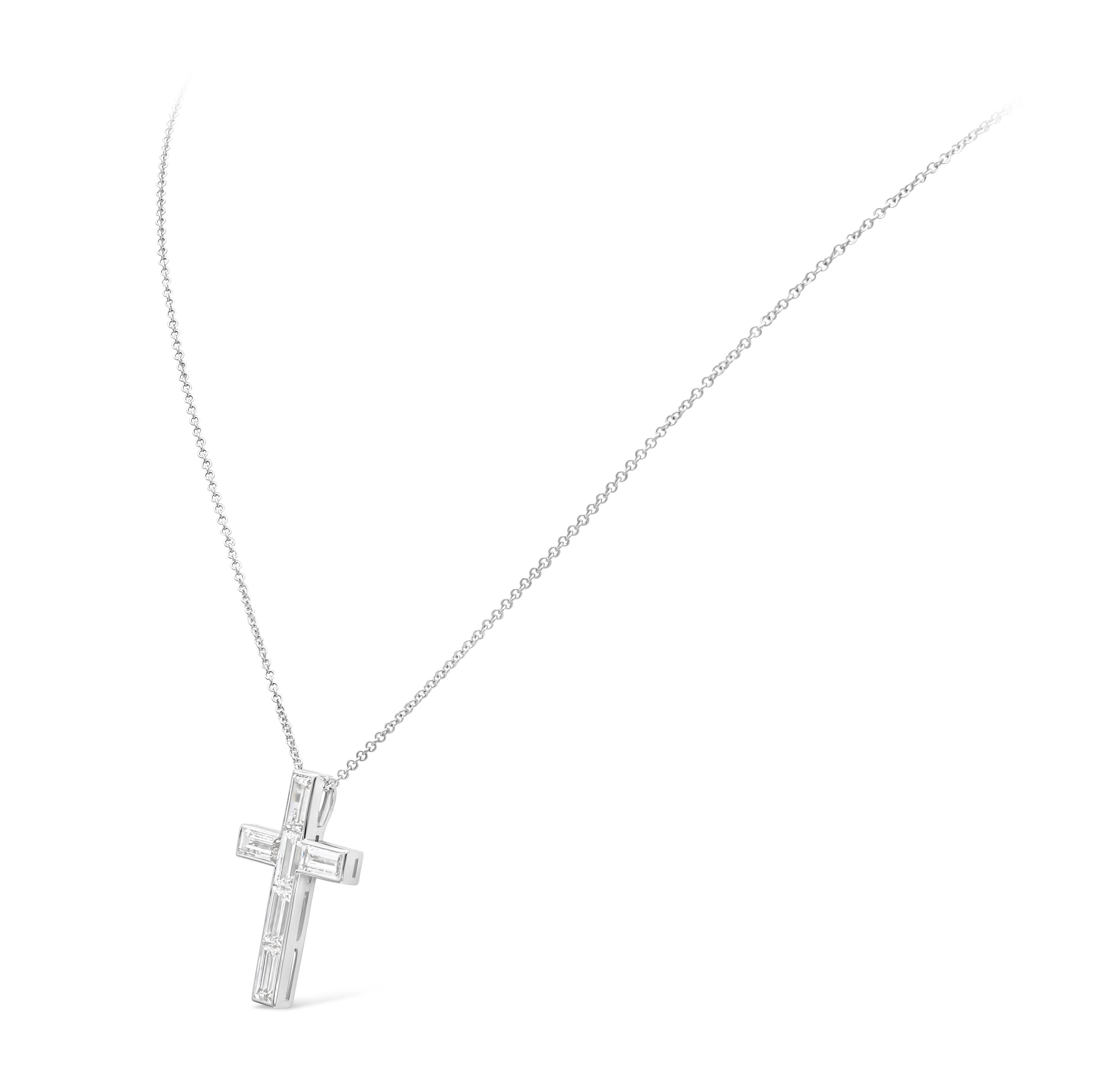 Contemporary Roman Malakov 1.76 Carats Total Baguette Cut Diamond Cross Pendant Necklace For Sale