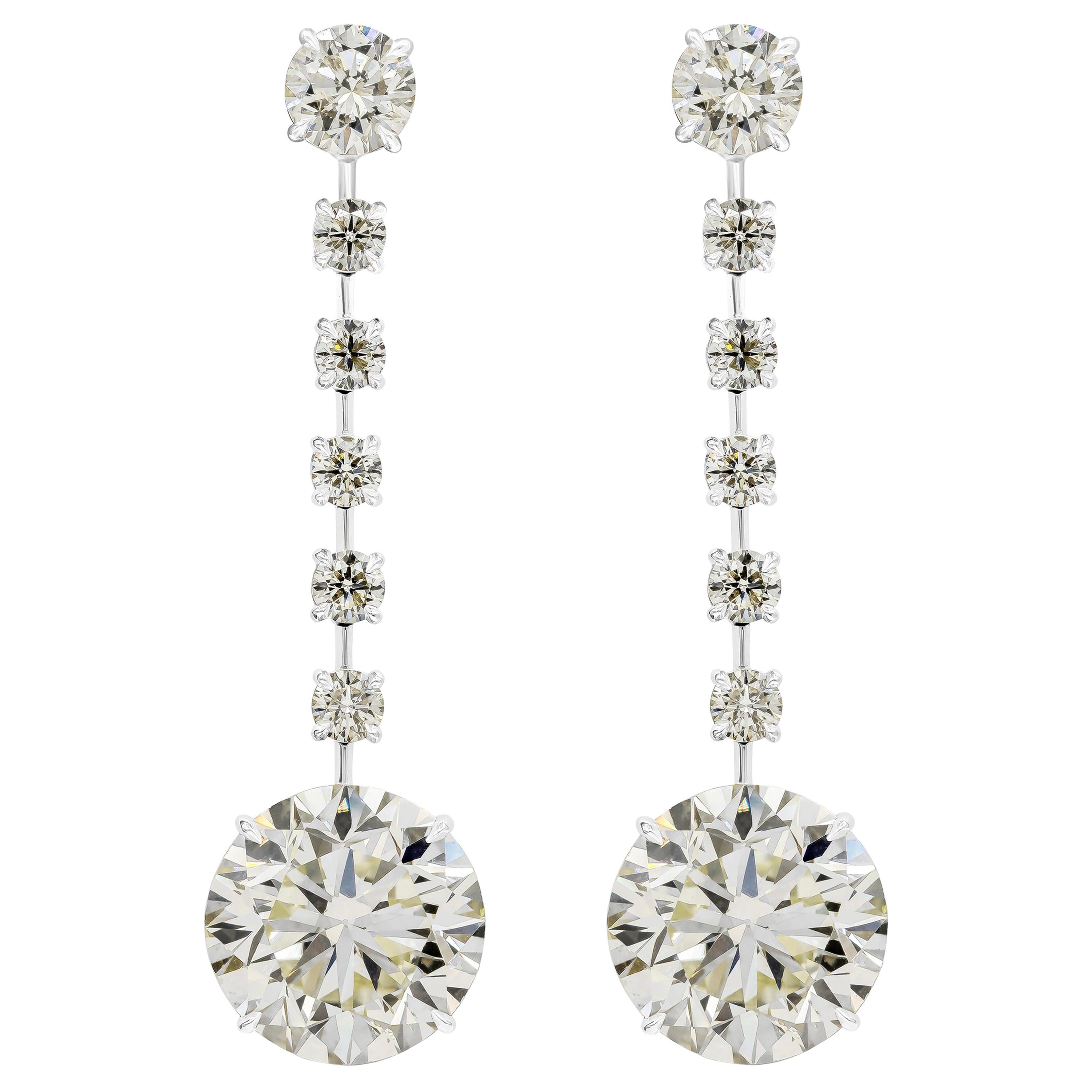 Roman Malakov Diamonds Diamonds 21.08 Carats Total Round Brilliant Cut Dangle Earrings