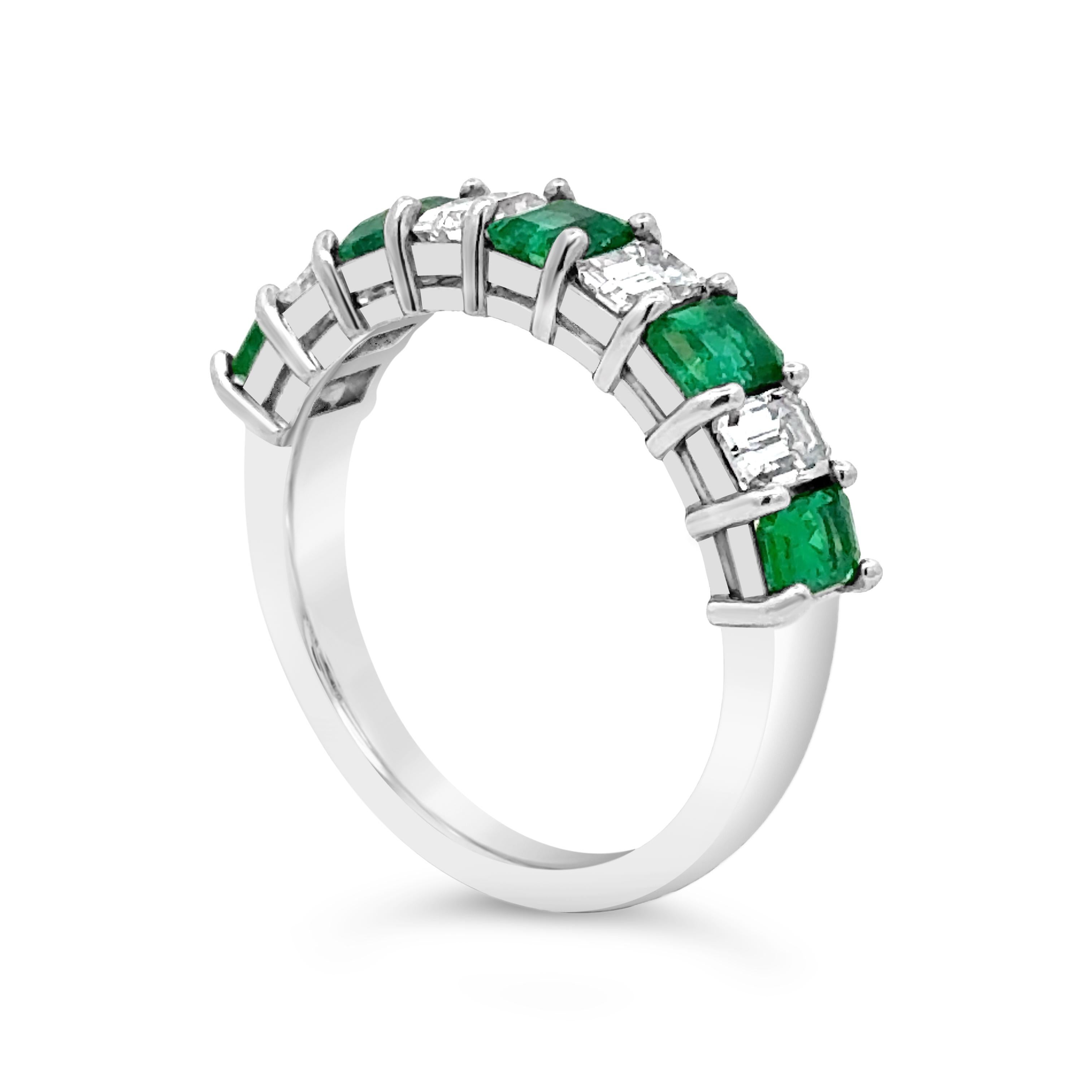 Roman Malakov 1,77 Karat Gesamt Smaragd & Diamant Neun-Stein-Hochzeitsring (Zeitgenössisch) im Angebot