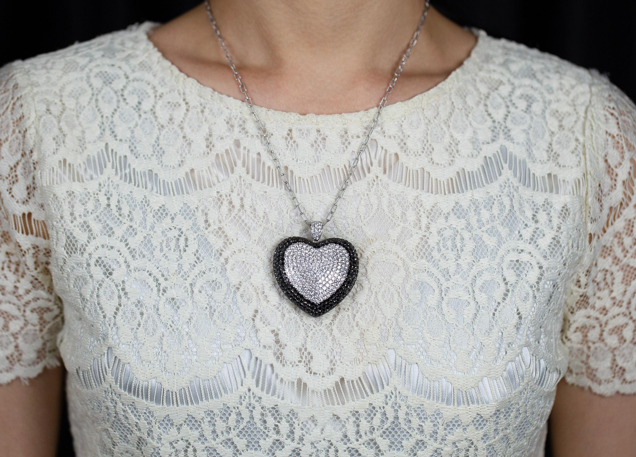 black and white diamond heart pendant