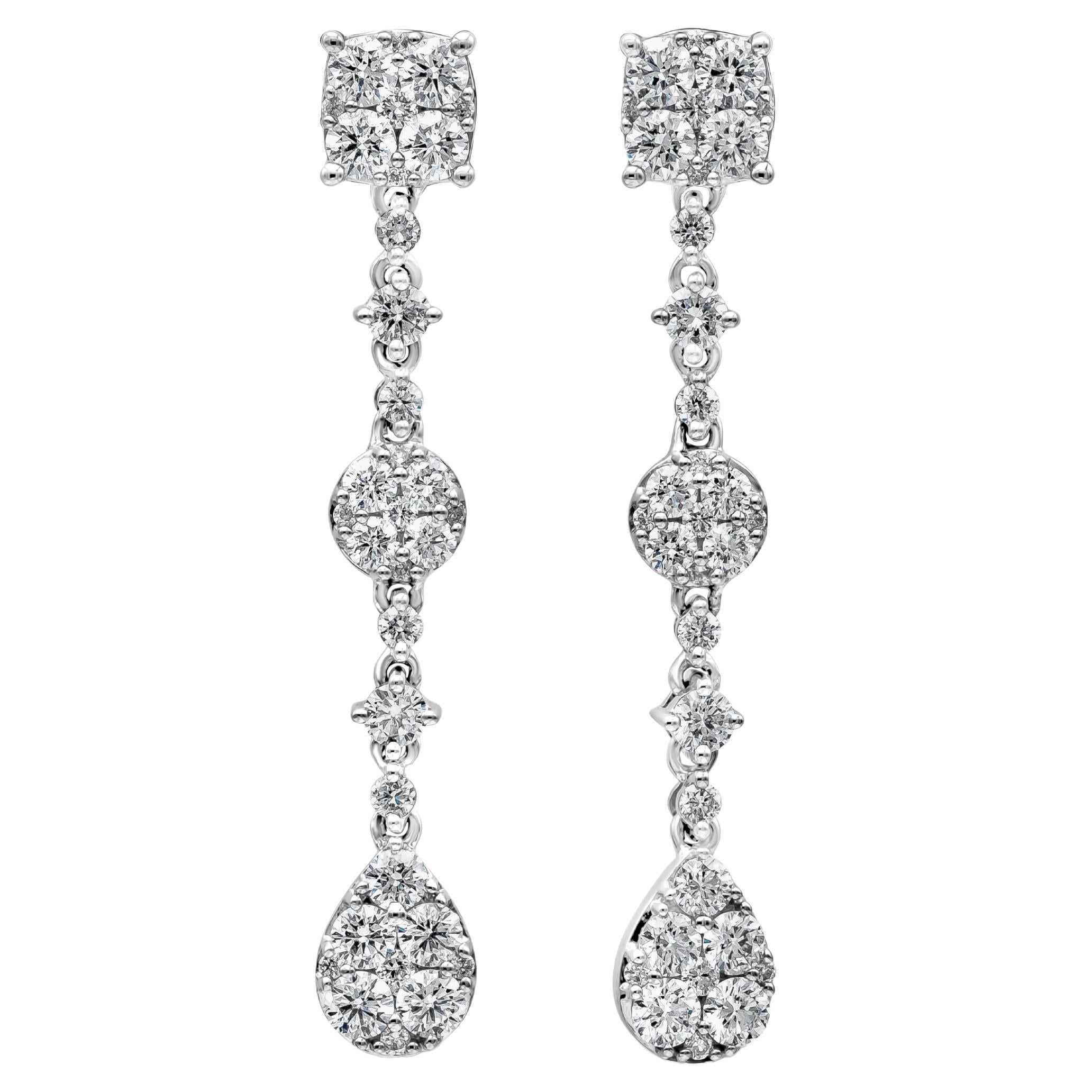 Roman Malakov, pendants d'oreilles en grappe de diamants ronds brillants de 1,78 carats au total