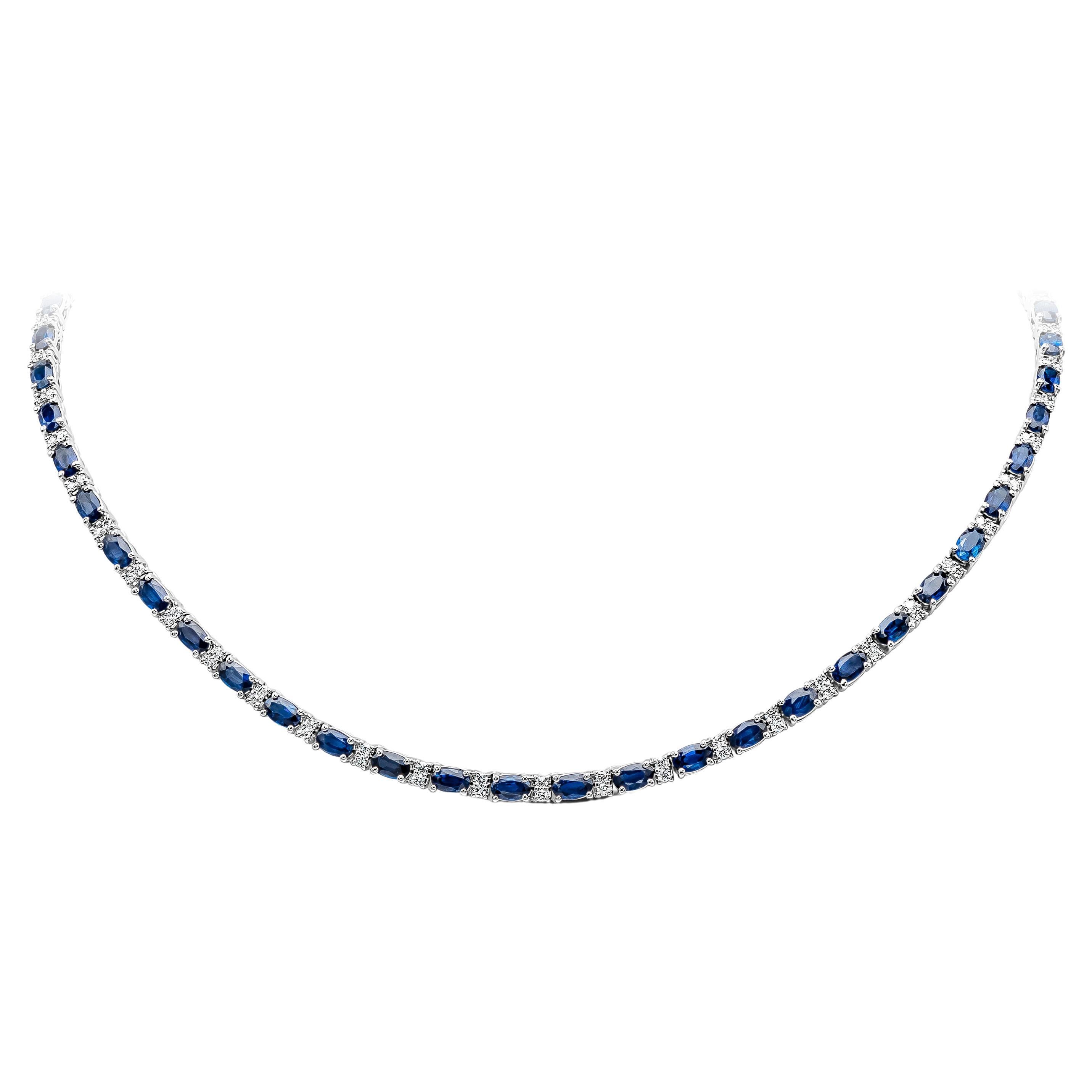 Oval Cut Blue Sapphire and Diamond Tennis Necklace at 1stDibs blue